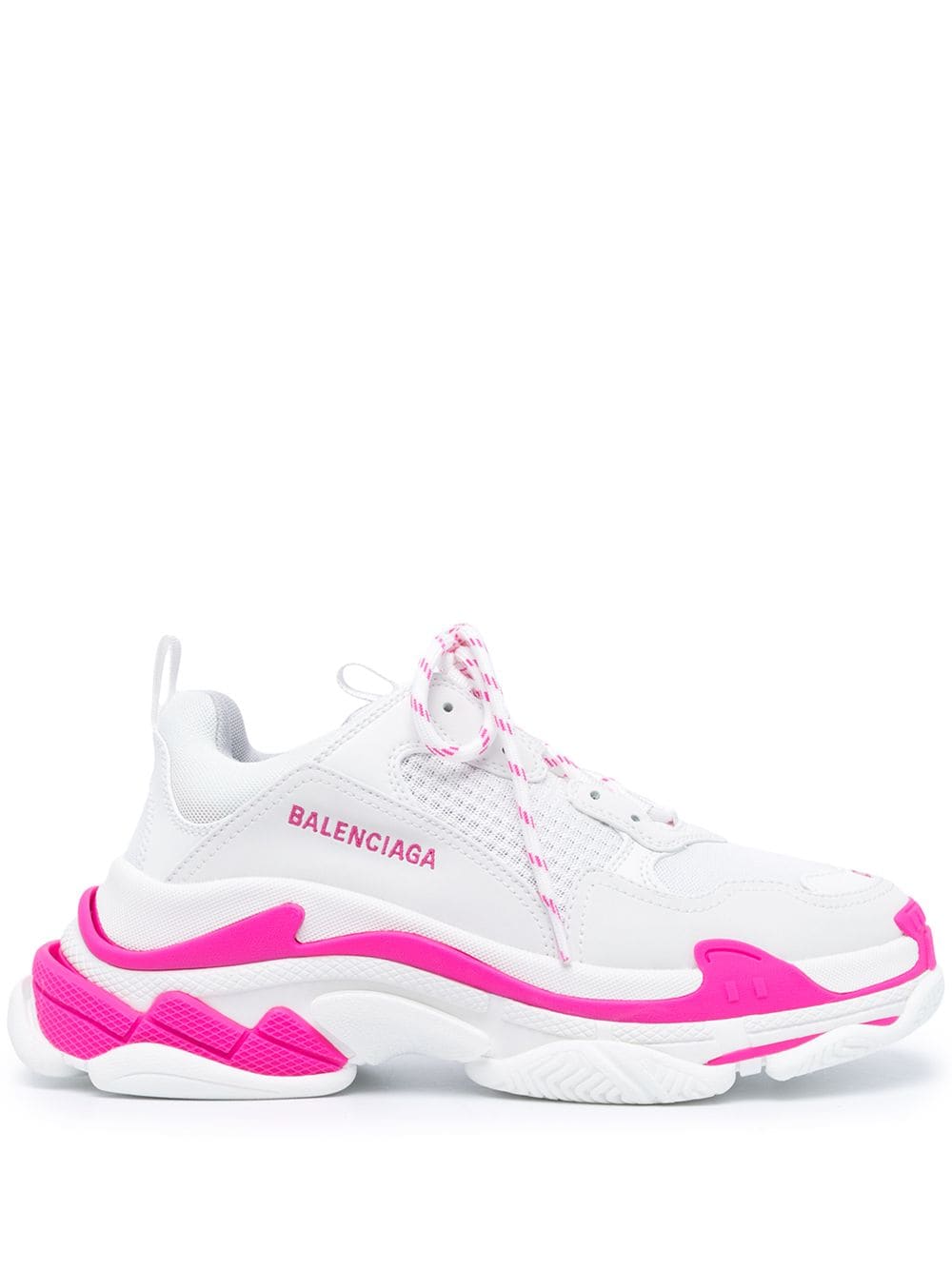 Balenciaga Woman White And Fluo Pink Triple S Sneakers