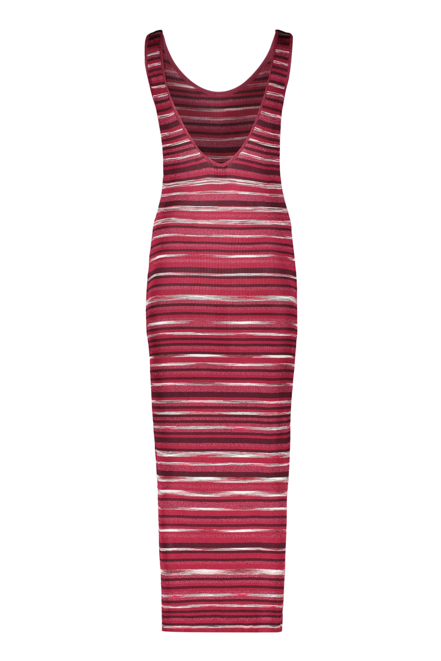 Shop Missoni Ribbed Knit Dress In Red-purple Or Grape