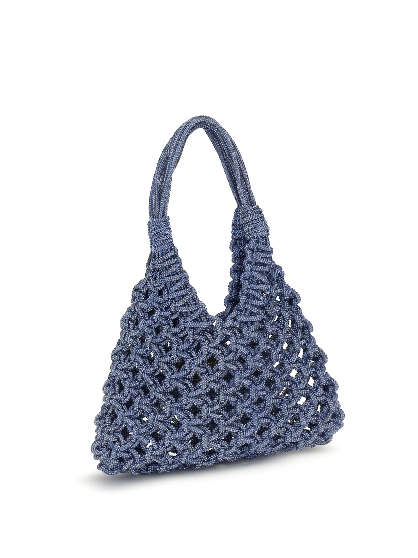 Hibourama Crystal-embellished Woven Shoulder Bag In Blue