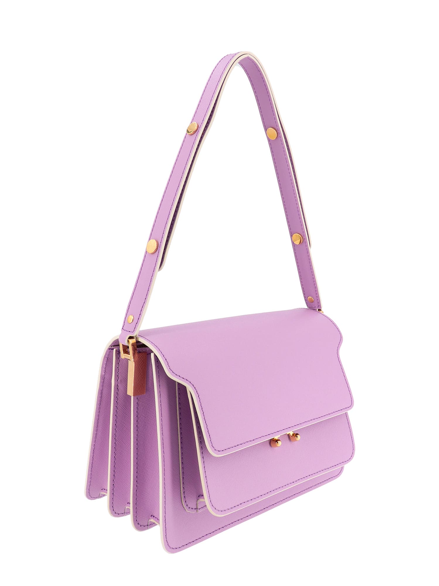 Marni Trunk Mini Leather Shoulder Bag in Purple