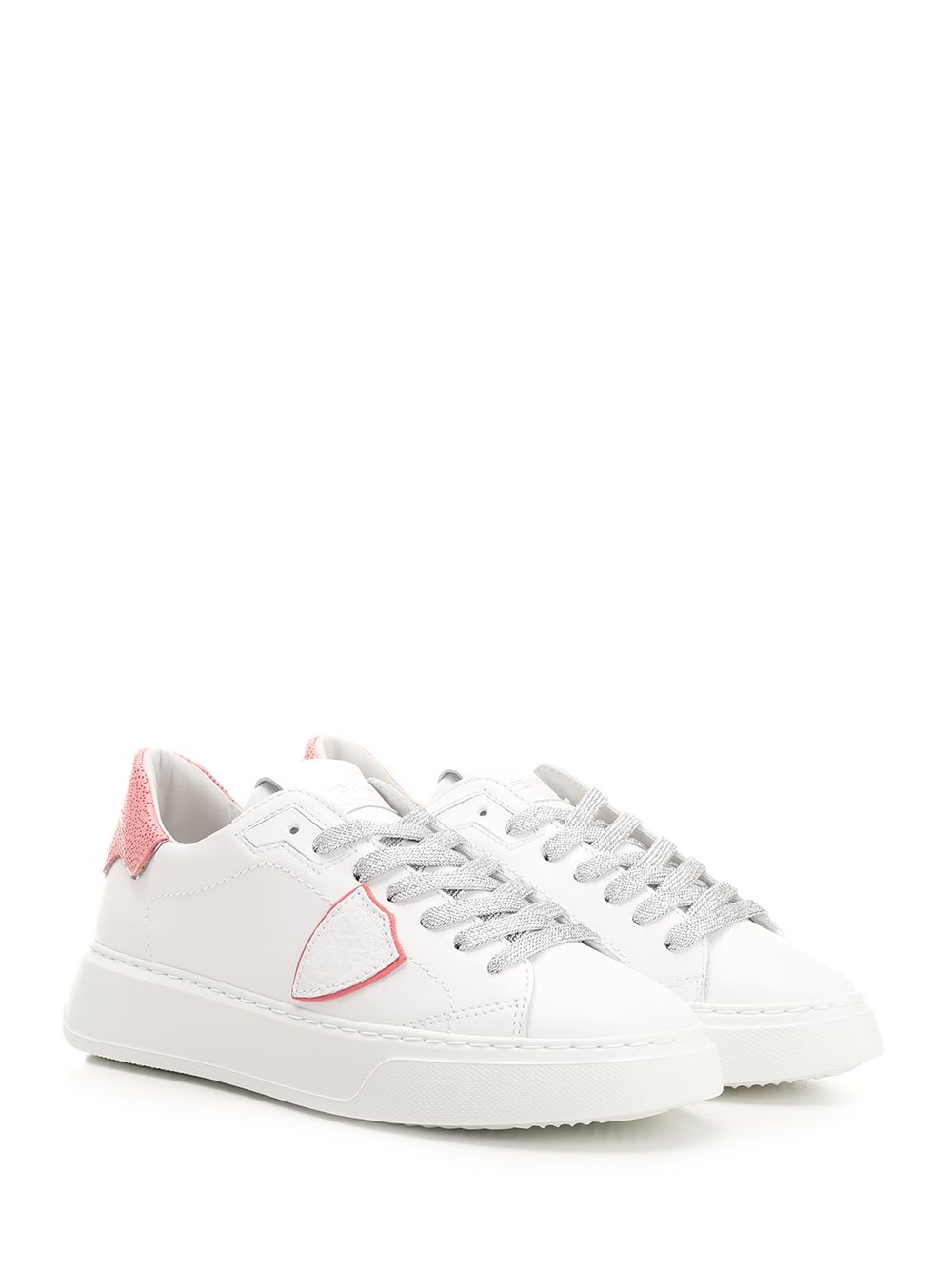 Philippe Model Low Top Leather Sneakers With Contrast Heel Tab In White