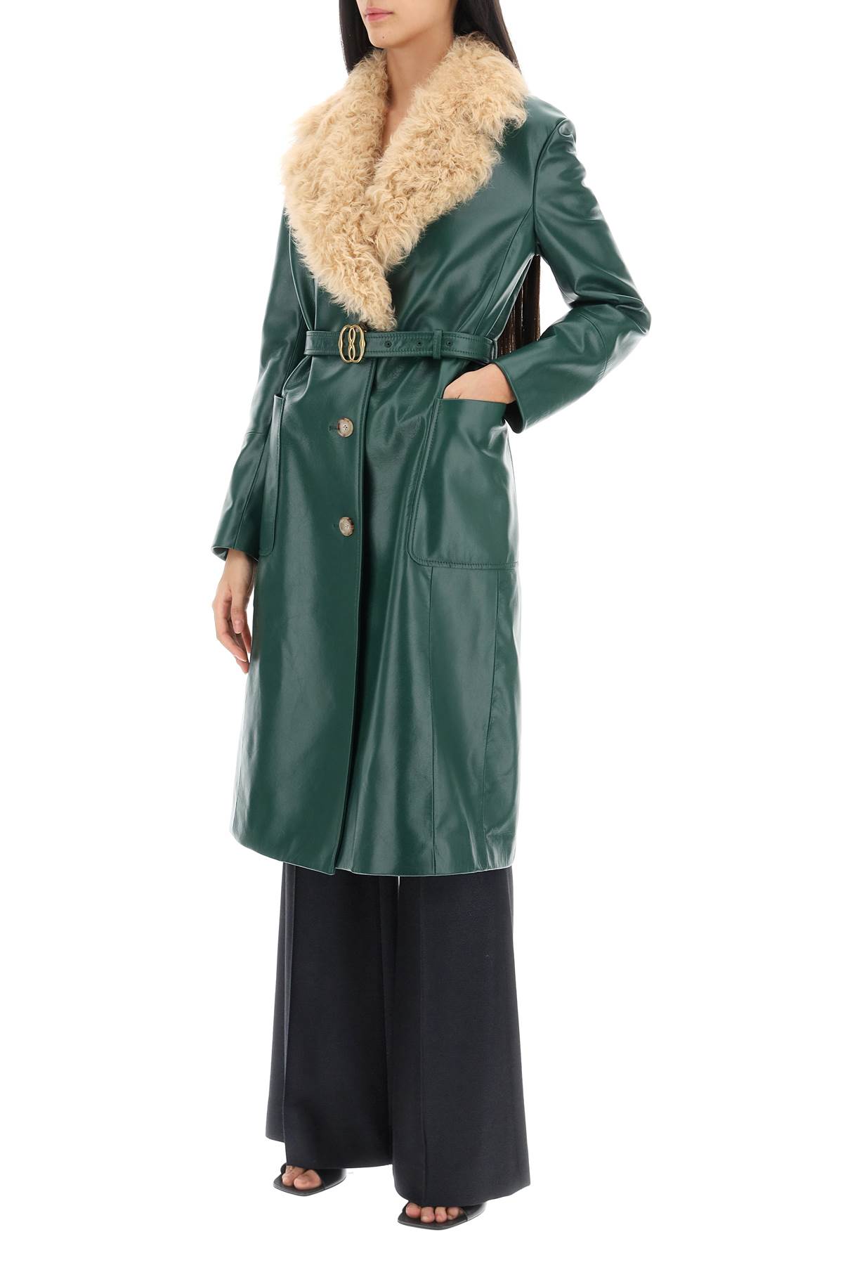 Shop Bally Leather And Shearling Coat In Kelly Green 23 (green)