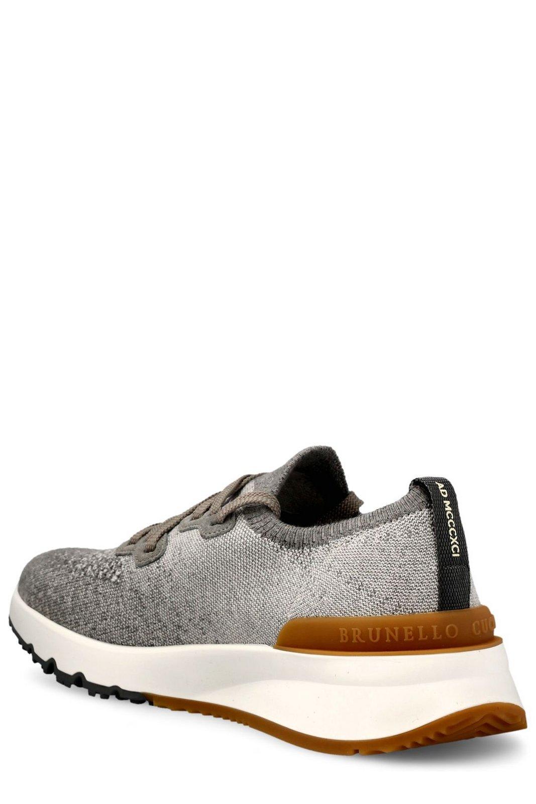 Shop Brunello Cucinelli Lace Up Sock Sneakers In Grey