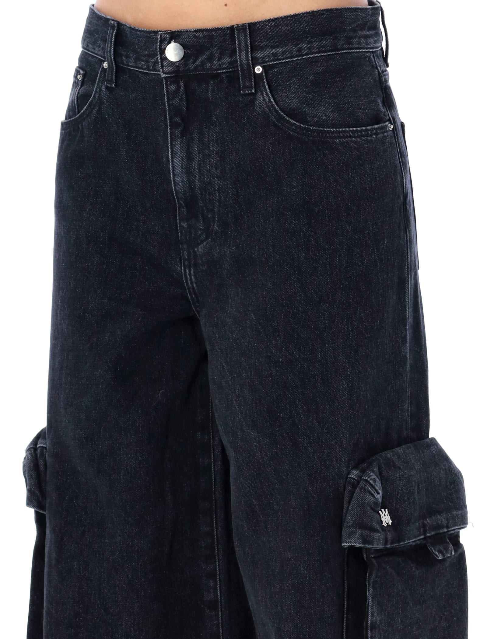 Shop Amiri Baggy Cargo Jeans In Faded Black