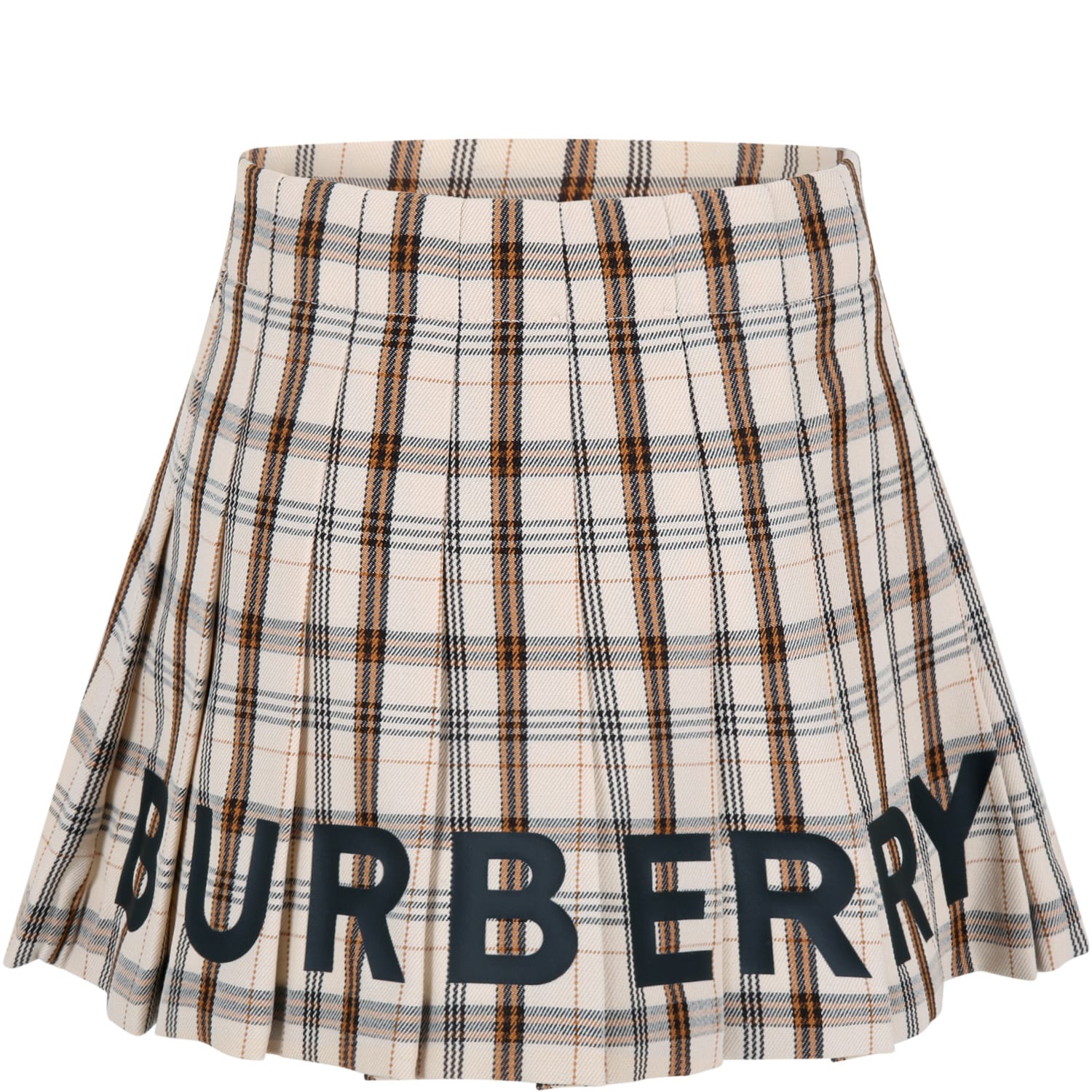 Burberry Beige Skirt For Girl With Iconic Checks