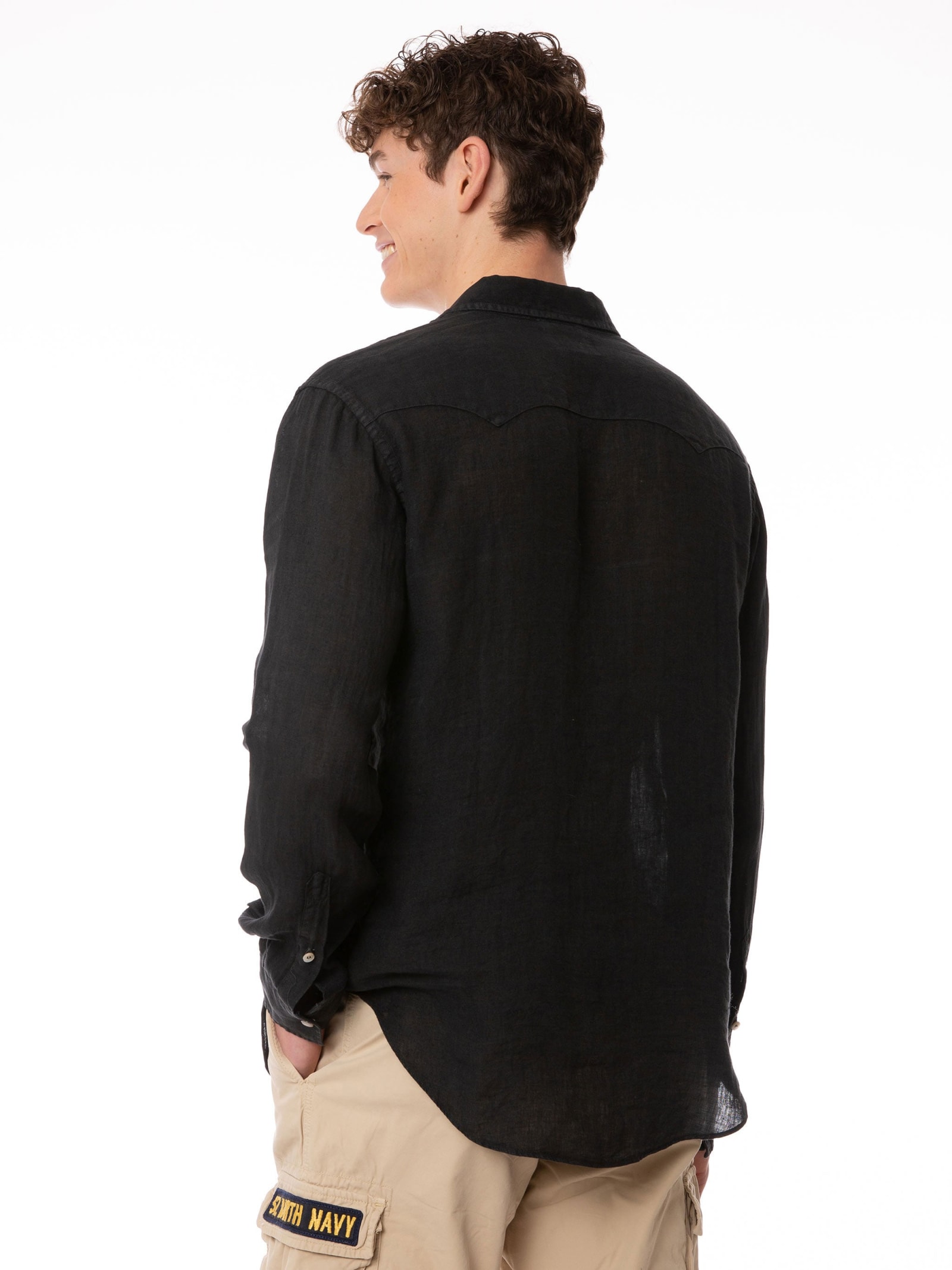 Shop Mc2 Saint Barth Man Black Linen Shirt