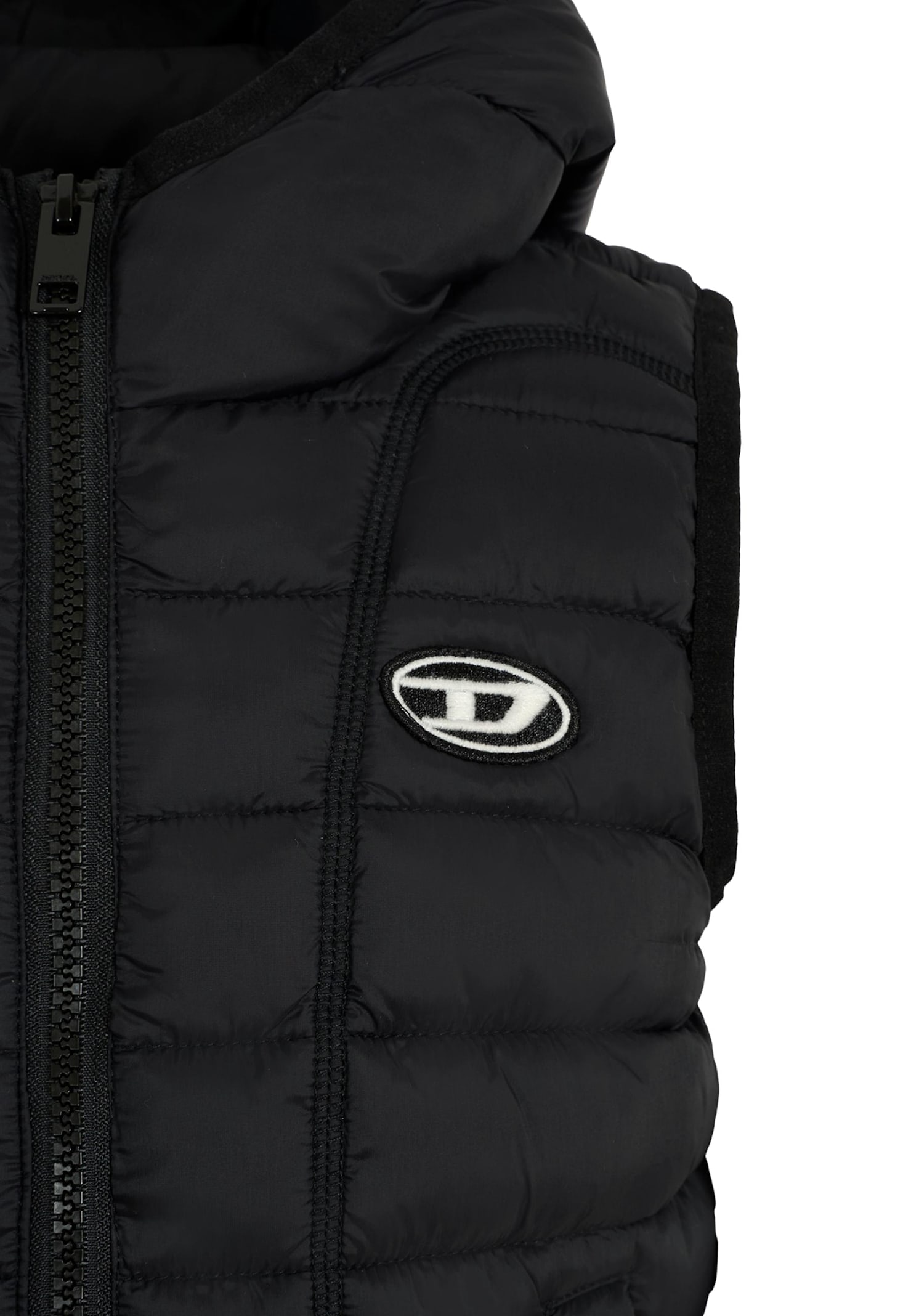 Diesel Quilted Hooded Gilet In Black