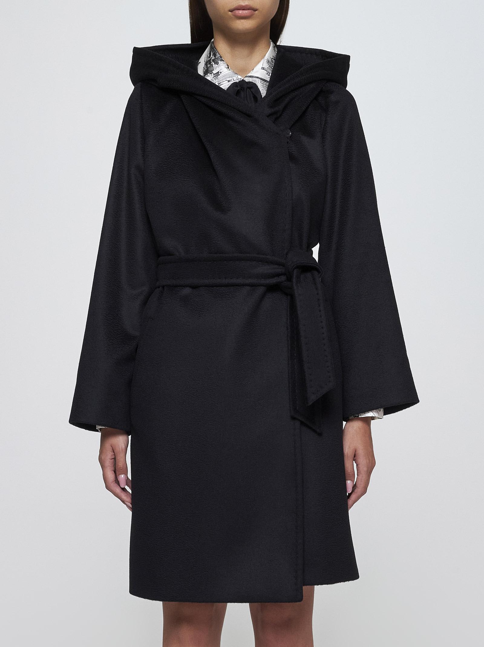 Shop Max Mara Newmang Hooded Wool Coat In Nero