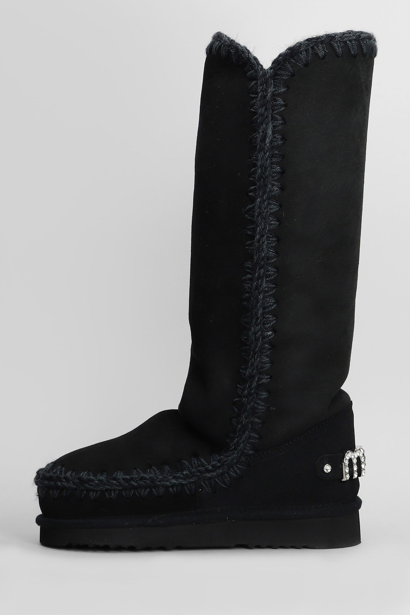 Mou Eskimo 40 Low Heels Boots In Black Suede In Black