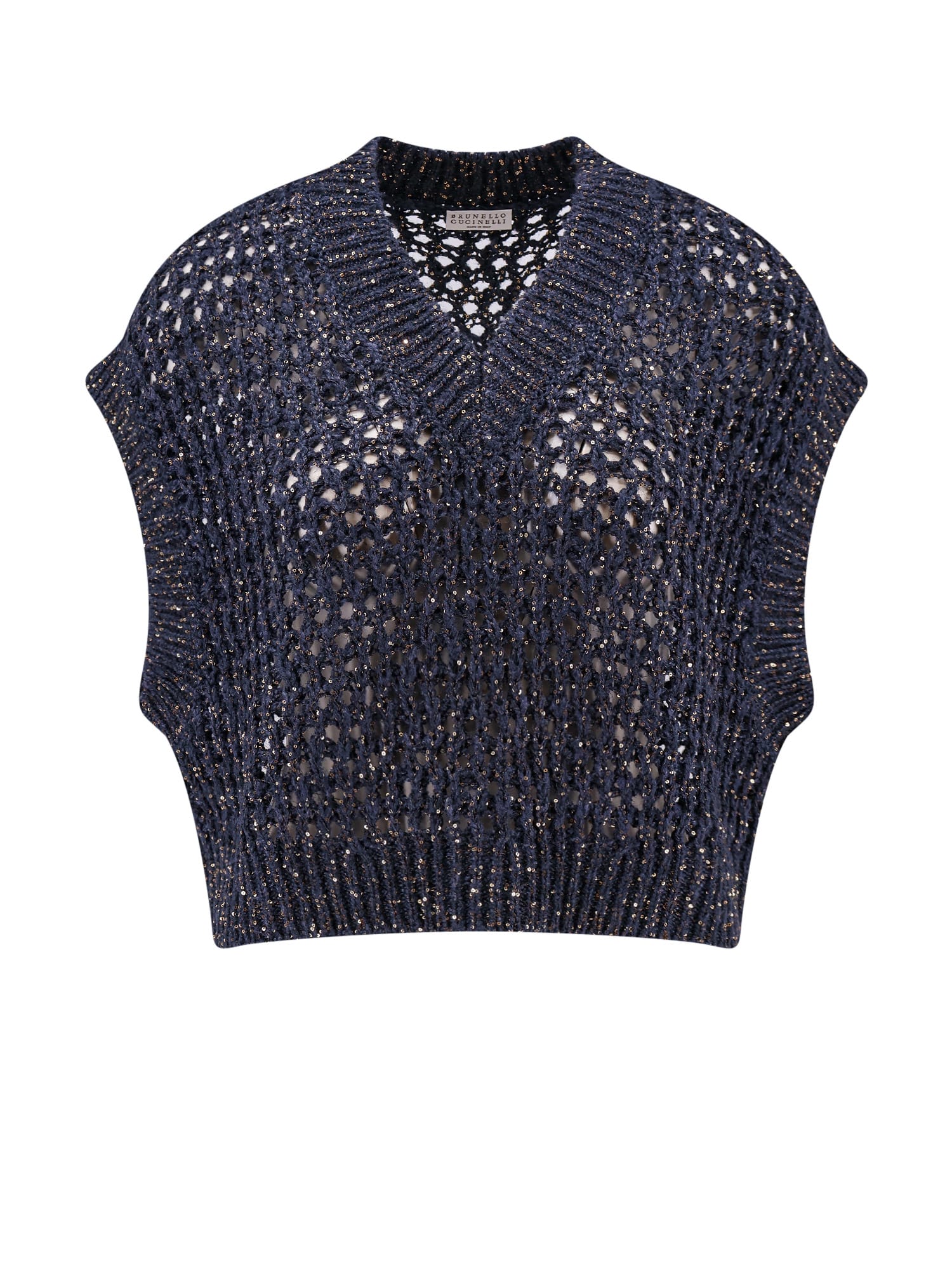 Shop Brunello Cucinelli V-neck Net Knitted Vest In Blue