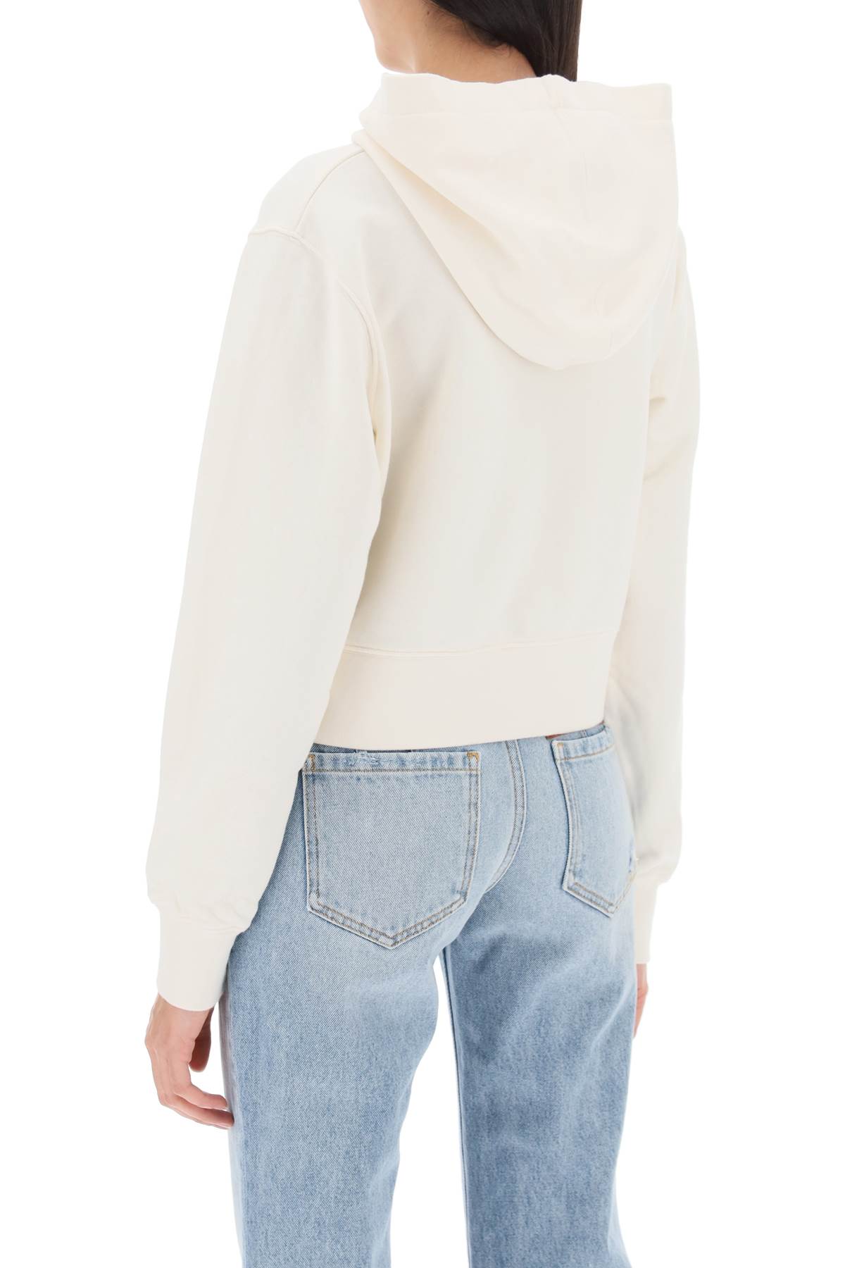 Palm Angels Cropped Hoodie With Monogram Embroidery In Off White Off White (white)