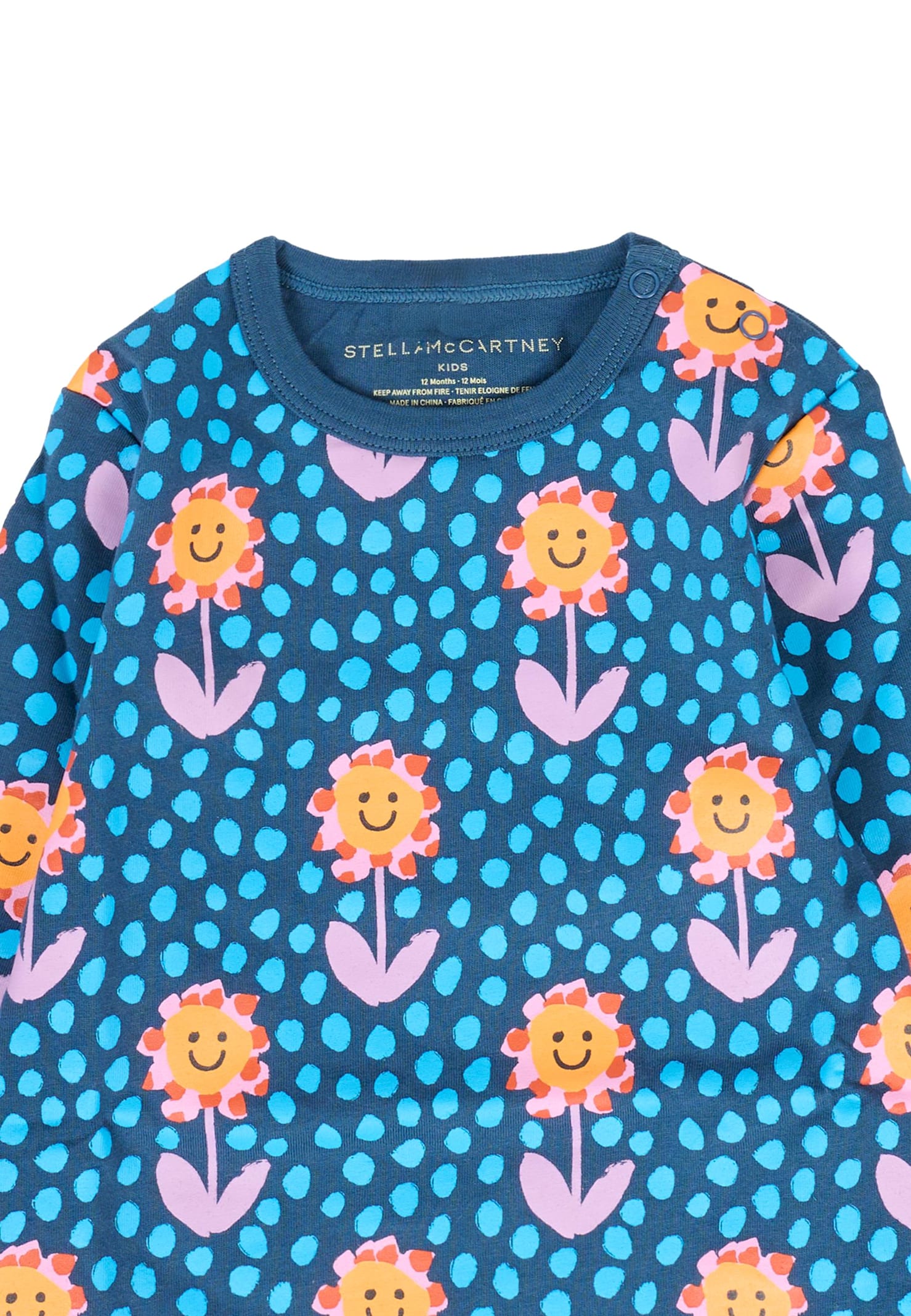Stella Mccartney Blue T-shirt For Baby Girl With Flowers In Blue