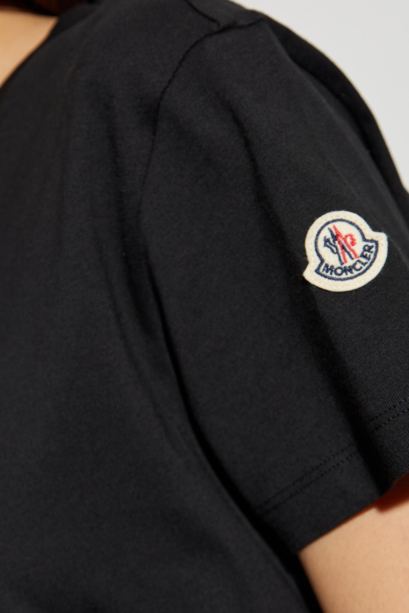 Moncler Black T-shirt With Embroidered Logo On The Front And Logo Patch On The Sleeve In Cotton Woma In Black