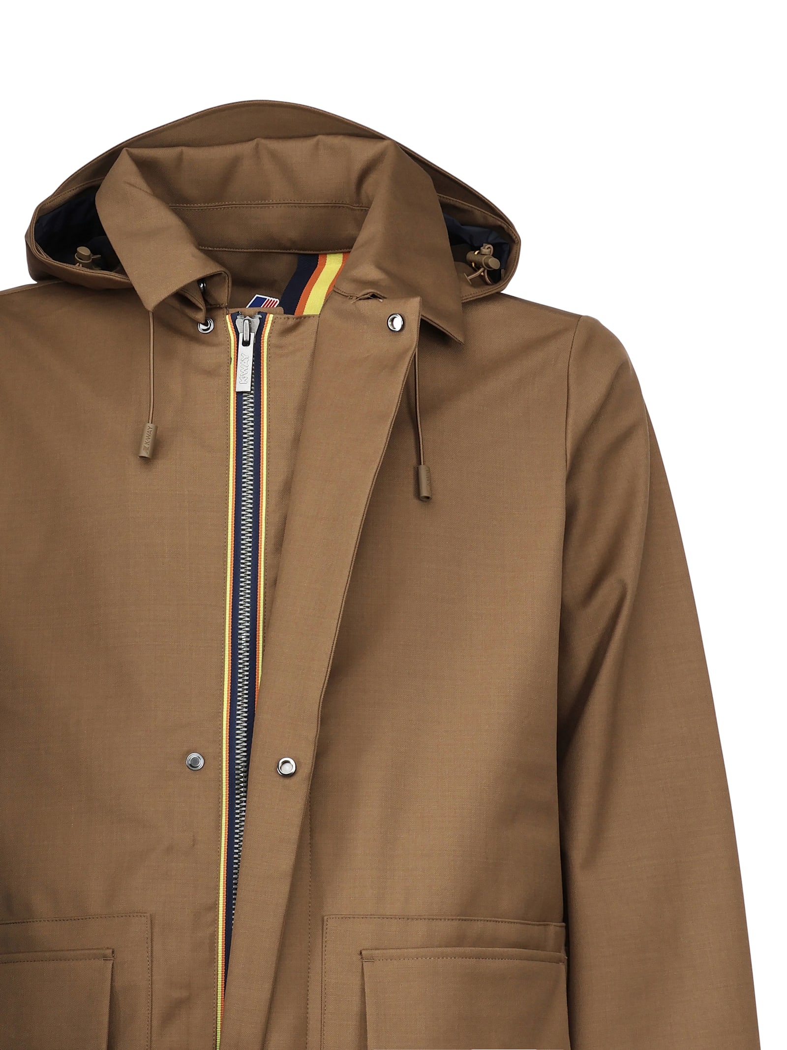 K-way Poirol Hooded Zip-front Raincoat In Beige