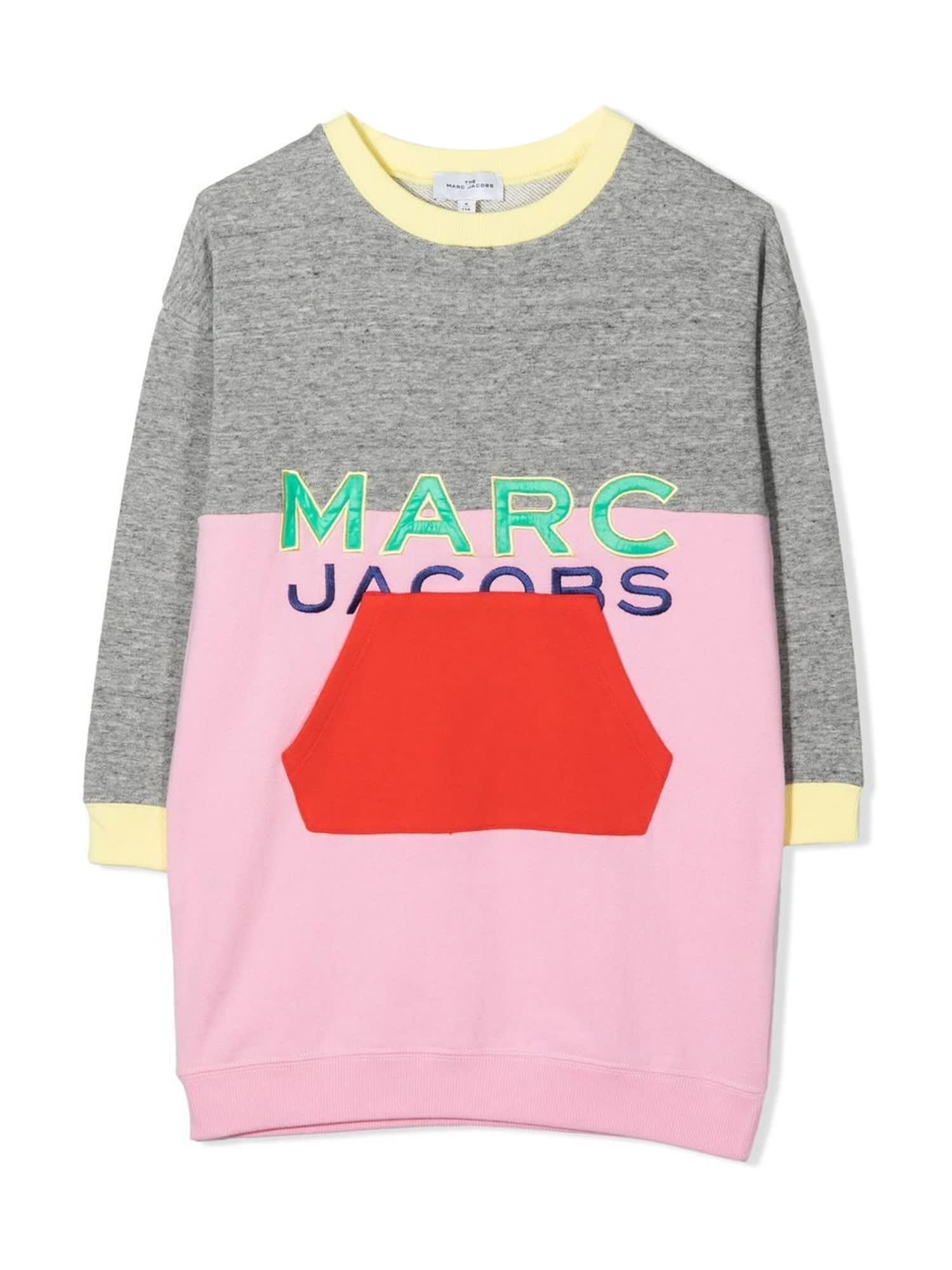 Marc Jacobs Two-tone Long Sleeve Dress Front Pocket And Logo
