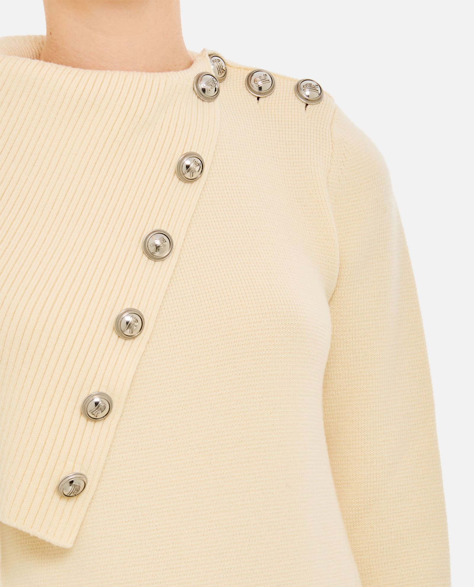 Shop Rabanne Asymmetric Neck Wool Pullover In White