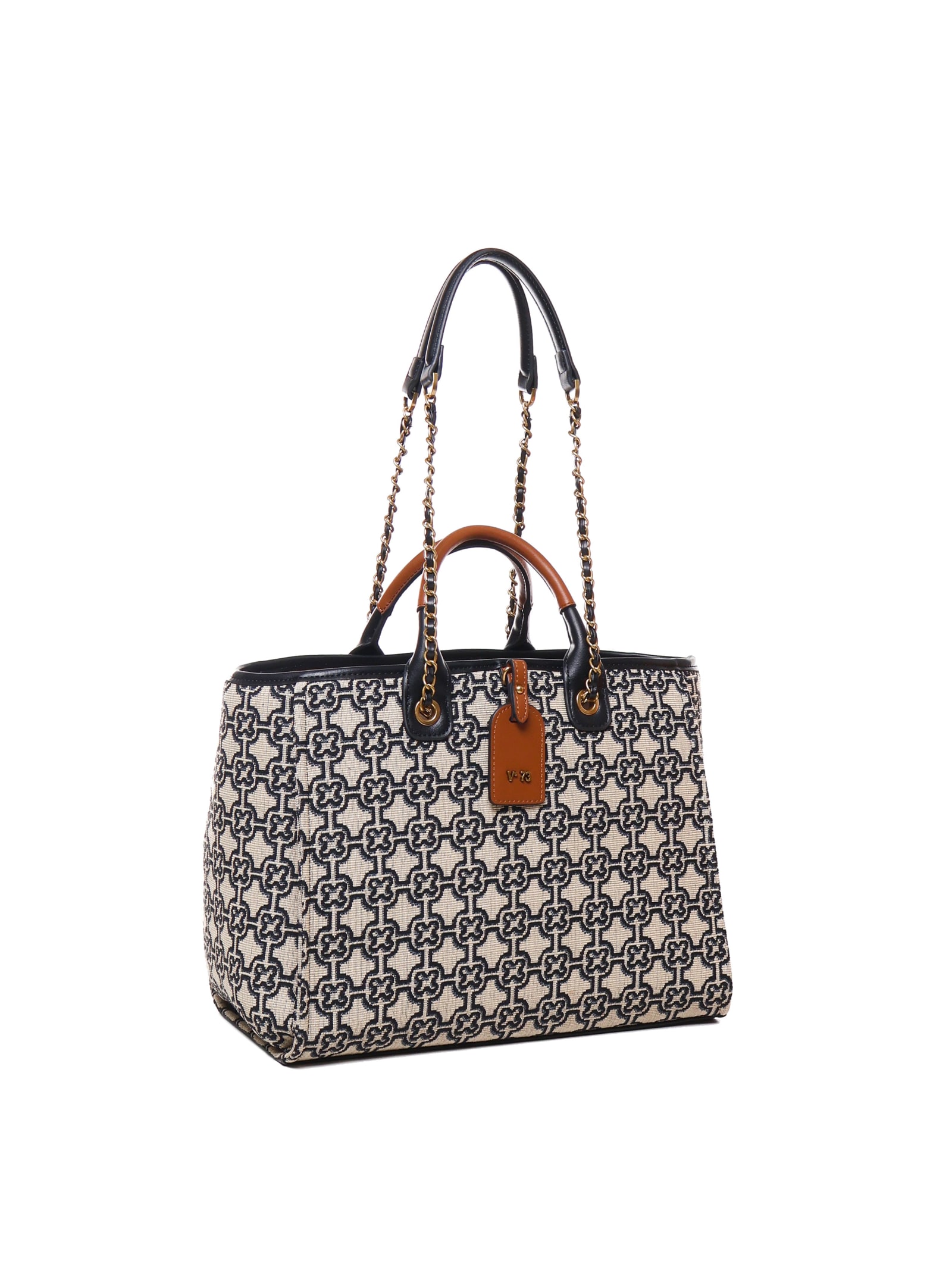 Shop V73 Harriet Shopping Bag In Blue, Beige, Leather