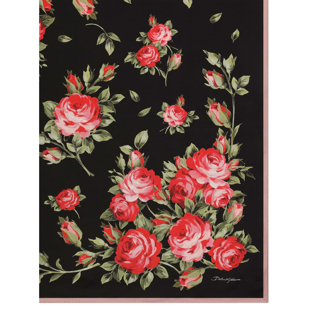 Dolce & Gabbana 90x90 Cm Silk Twill Scarf With A Rose Bouquet Print In Animal Print