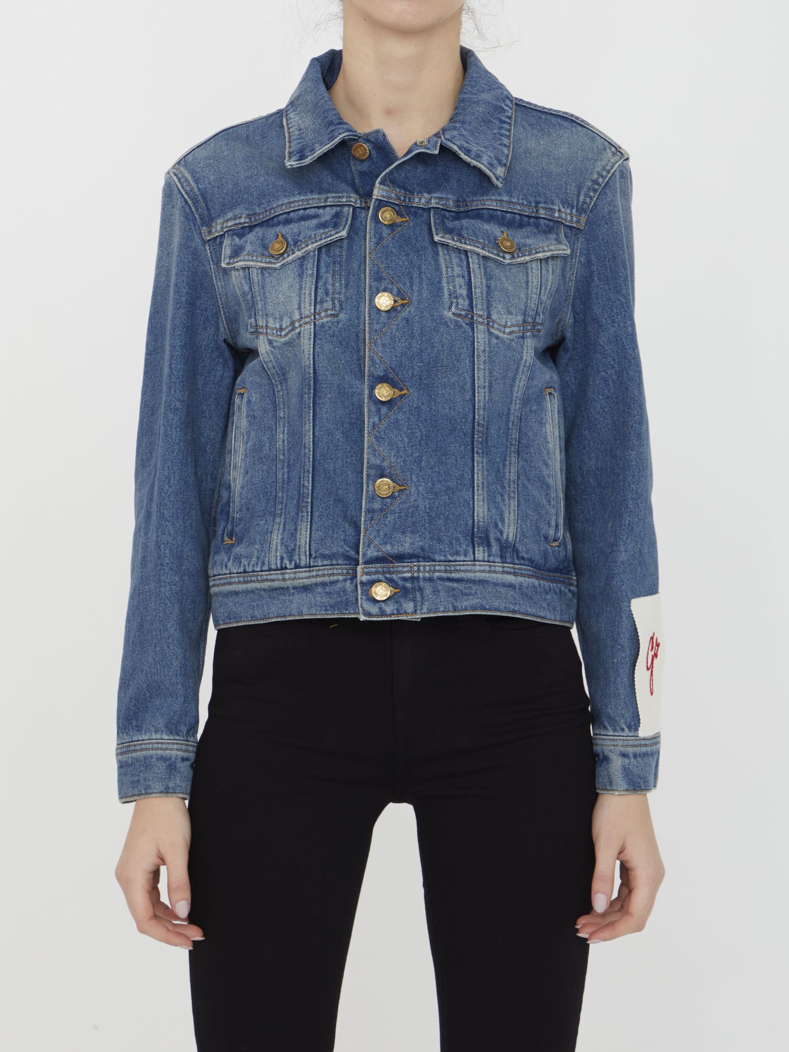 Golden Goose Blue Jacket With Classic Collar And Logoed Buttons In Blue