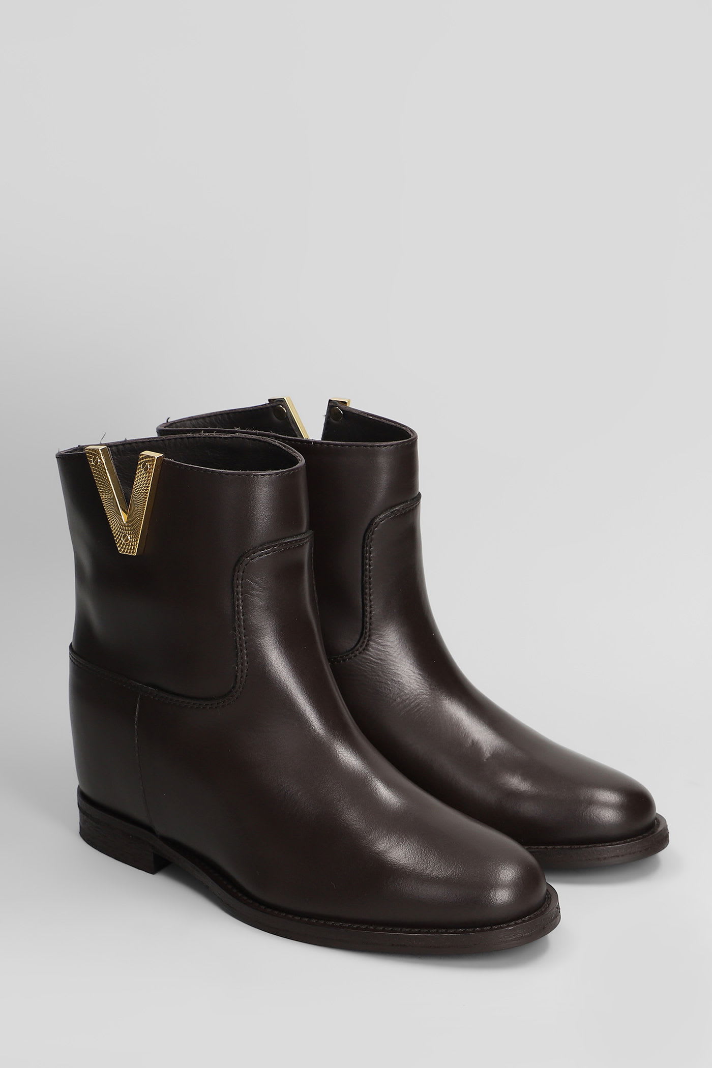 Via Roma 15 Ankle Boots Inside Wedge In Dark Brown Leather In Brown