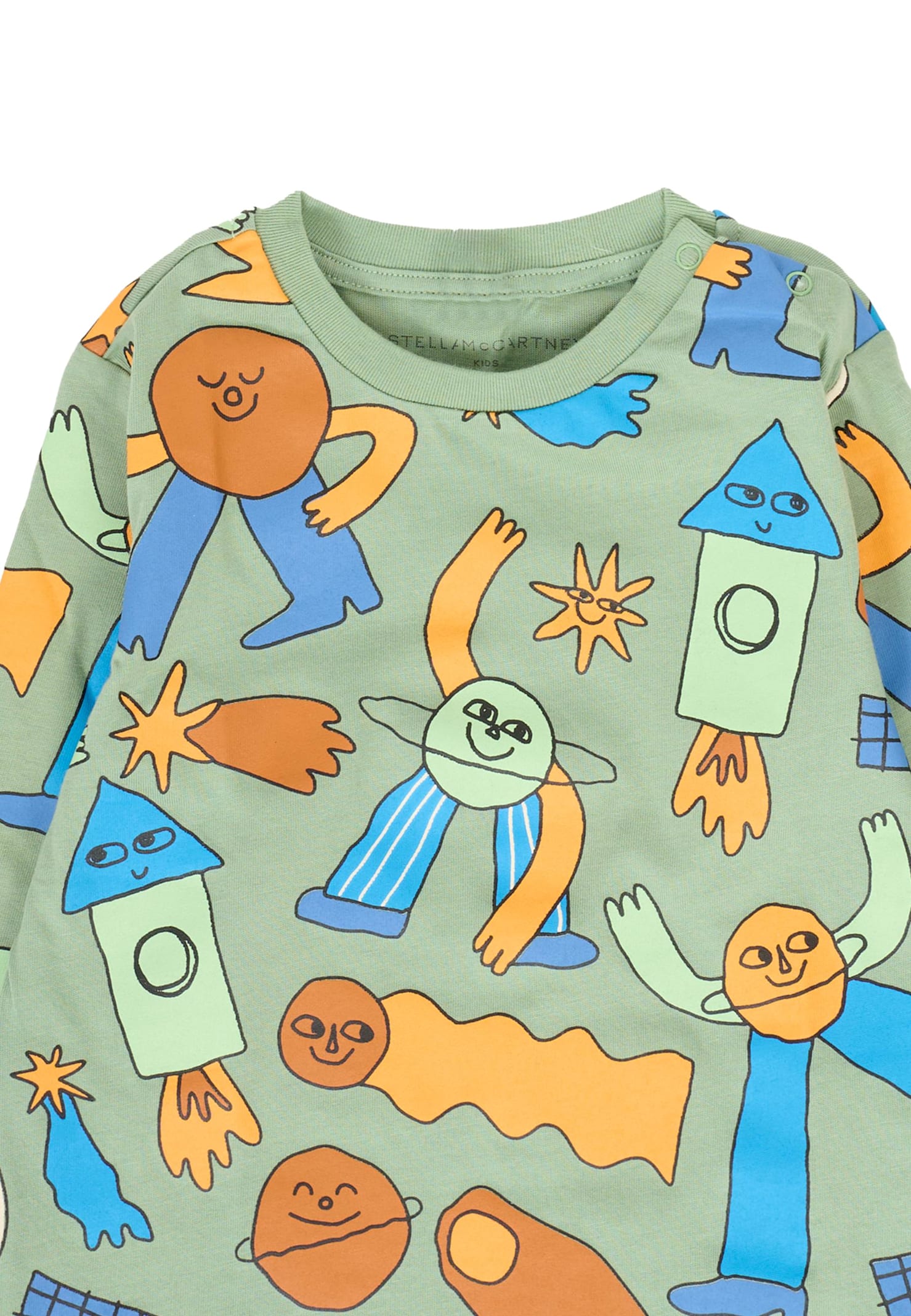 Stella Mccartney Green T-shirt For Baby Boy With Space Print In Multi