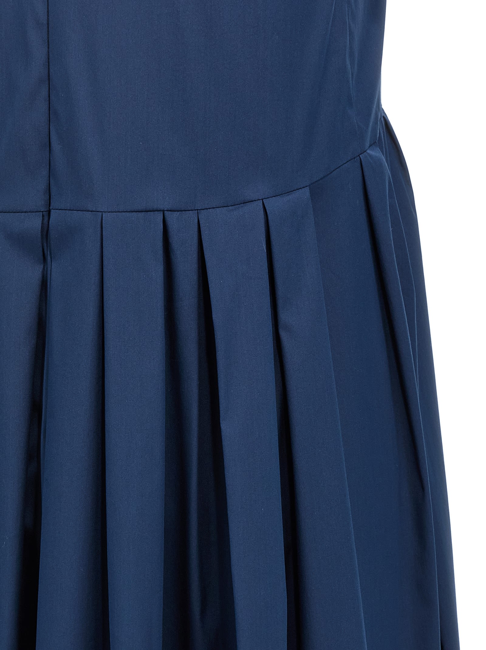 S Max Mara Pleated Dress Long Round Neckline In Blue