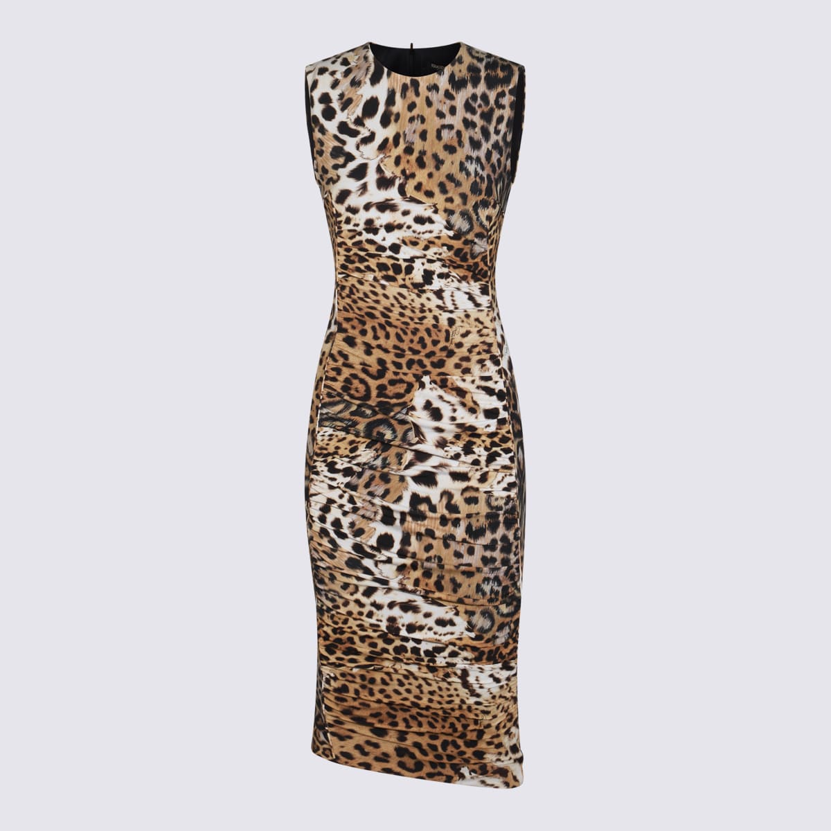 Roberto Cavalli Multicolor Midi Dress In Brown