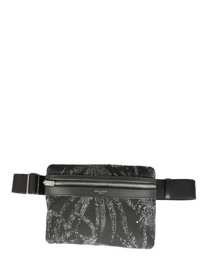 Shop Saint Laurent Tropical Print Belt Bag In Black