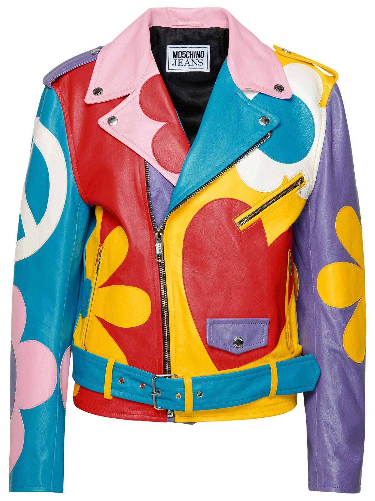 Shop M05ch1n0 Jeans Multicolor Sheepskin Biker Jacket