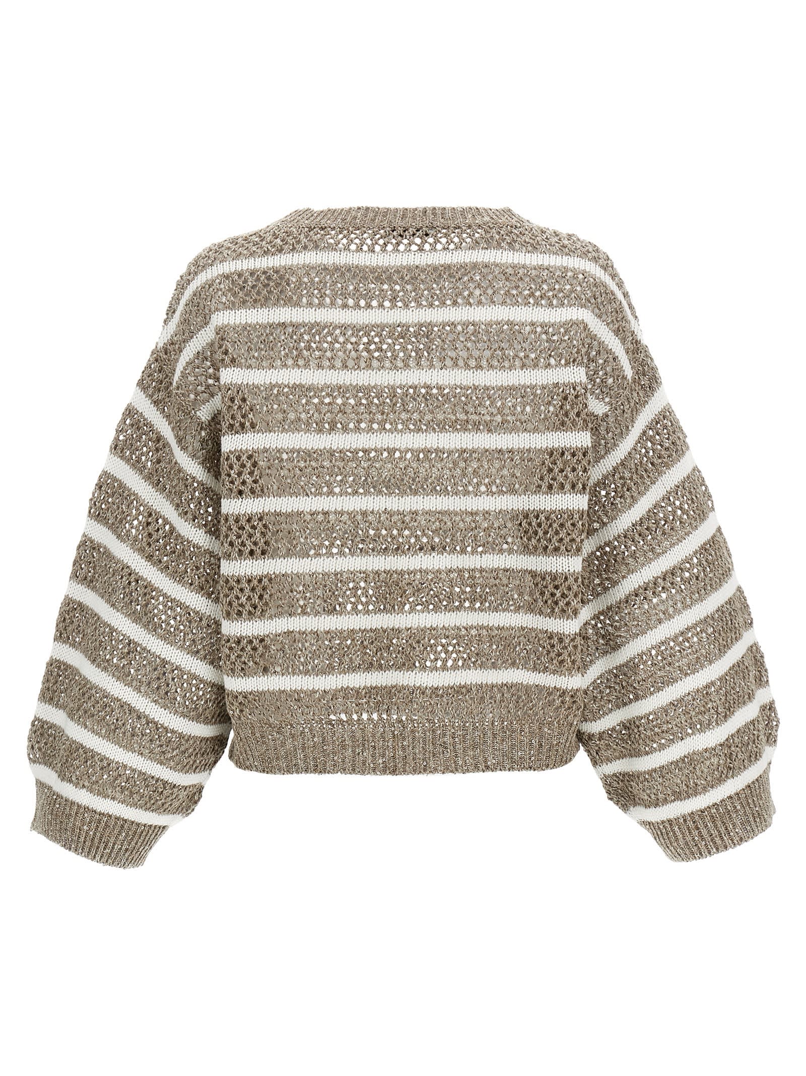 Brunello Cucinelli Dazzling Striped Net Linen Jersey In Nutshell+panama