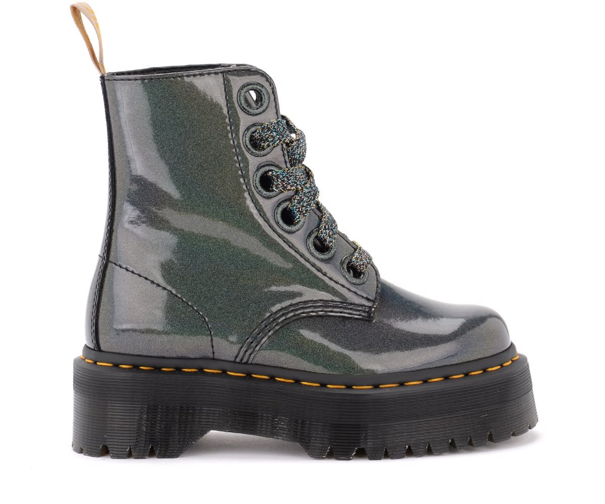 Buy Dr. Martens Combat Boot Model Molly Gray Color Shiny Effect With Iridescent Glitter online, shop Dr. Martens shoes with free shipping