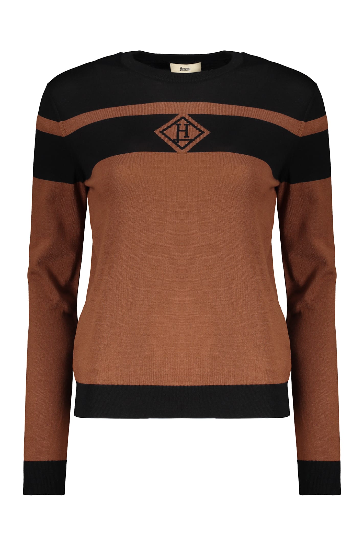 Herno Modern Striped Brown And Black Sweater In Brown