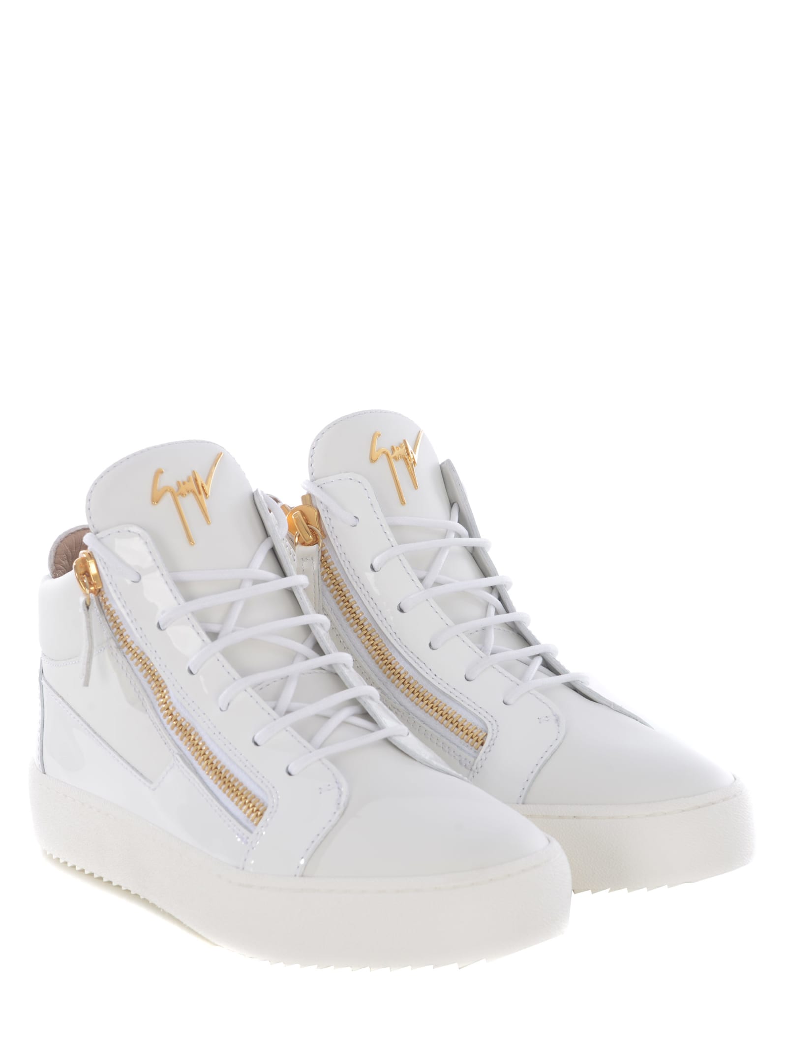 Shop Giuseppe Zanotti High Sneakers  Hi-top In Leather And Patent Leather In Bianco