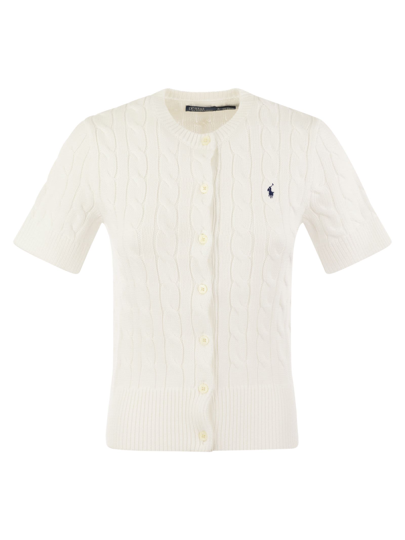 Shop Polo Ralph Lauren Plaited Cardigan With Short Sleeves In White