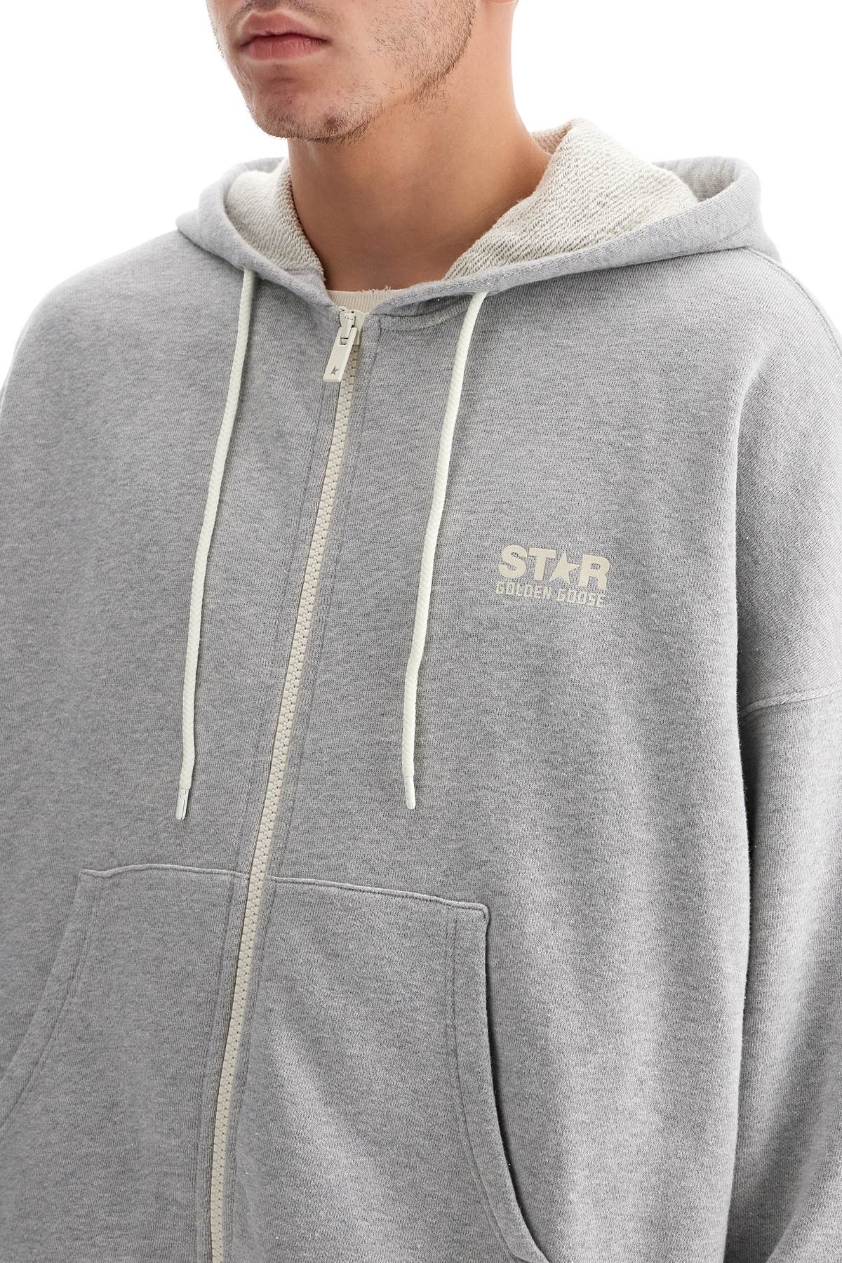 Shop Golden Goose Hooded Full Zip Sweatshirt In Grey