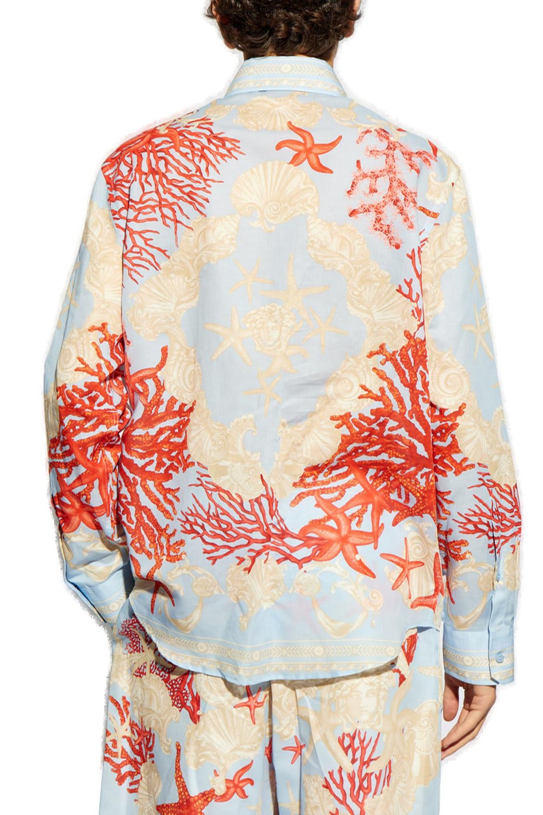 Shop Versace Barocco Sea Pattern-printed Long-sleeved Shirt In Azzurro