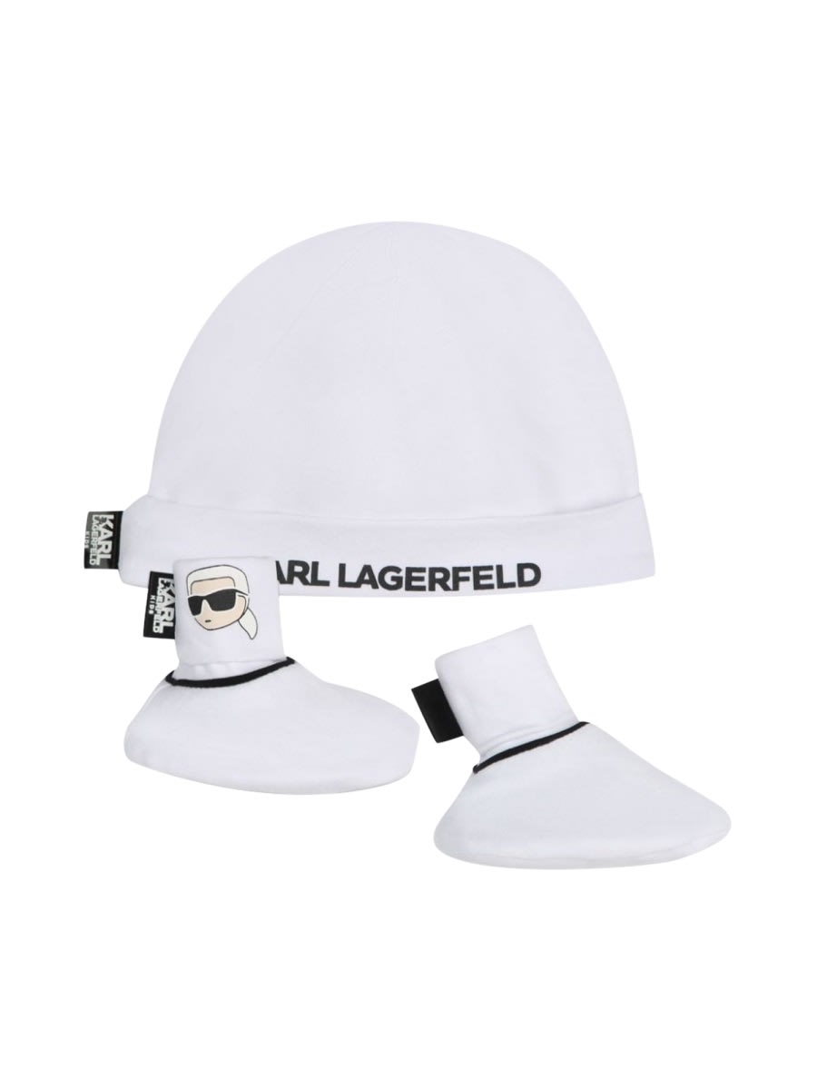 Karl Lagerfeld Babies' Bonnet+chaussons+boite In White