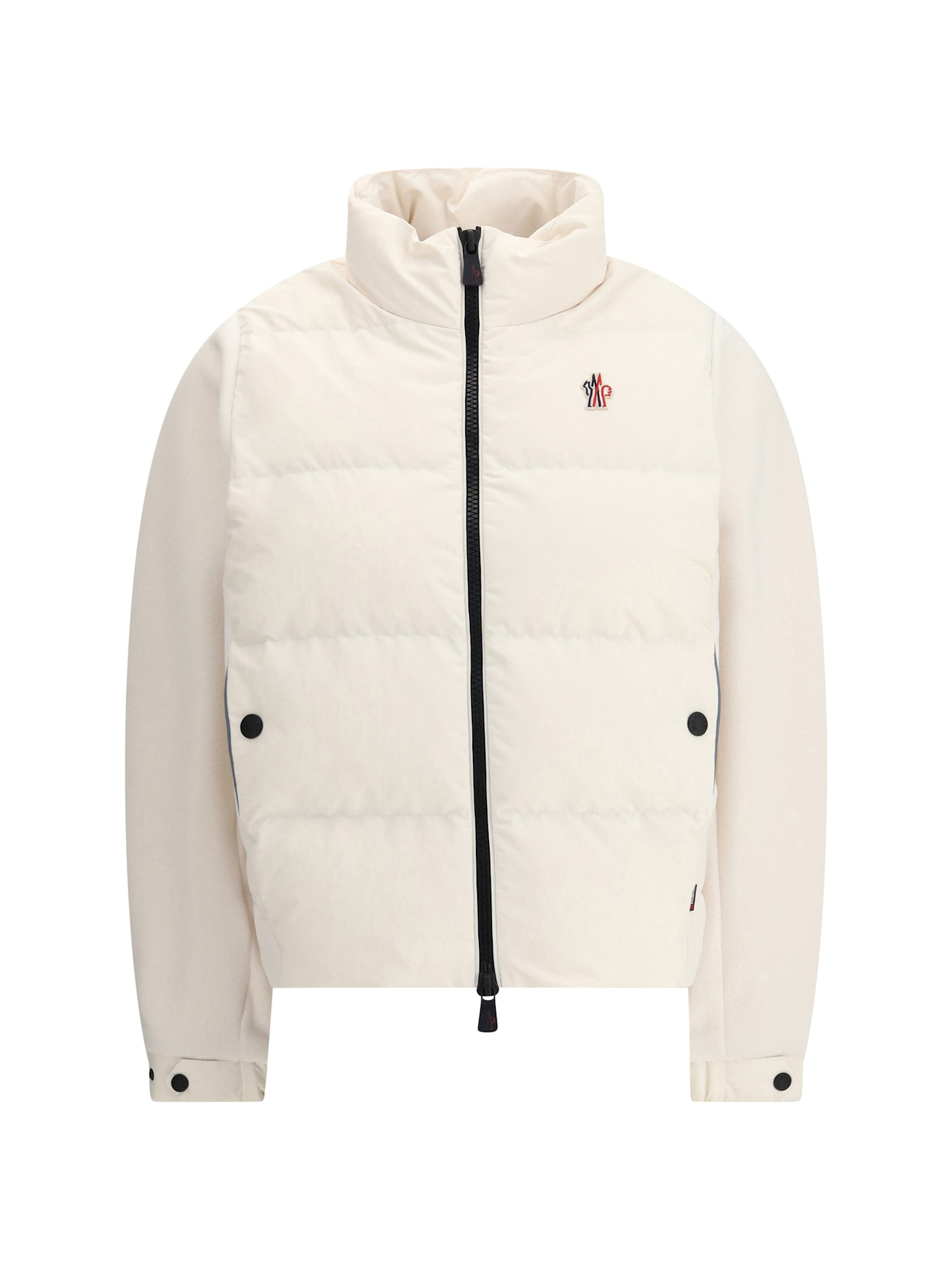 Moncler High Collar Fleece Pullover With Elastic Hem In White