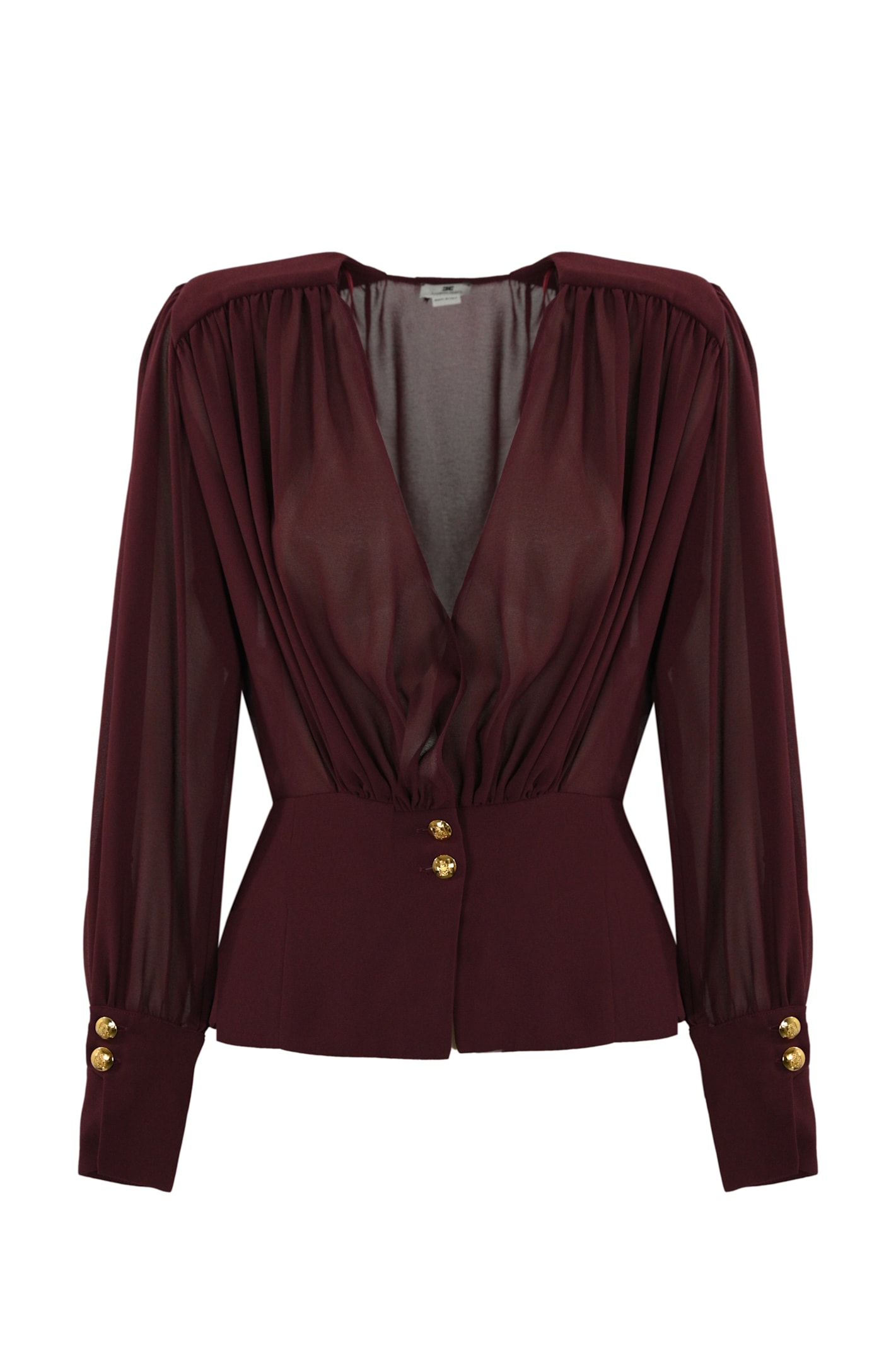 Shop Elisabetta Franchi Georgette Blouse With Wood Panel In Rouge Noir