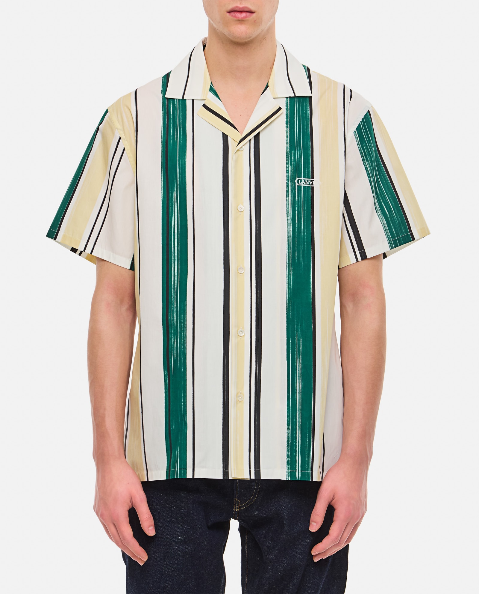 Shop Lanvin Silk Printed Bowling Shirt In Green