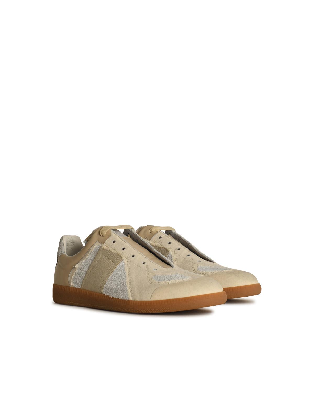 Shop Maison Margiela Replica Cream Suede Sneakers