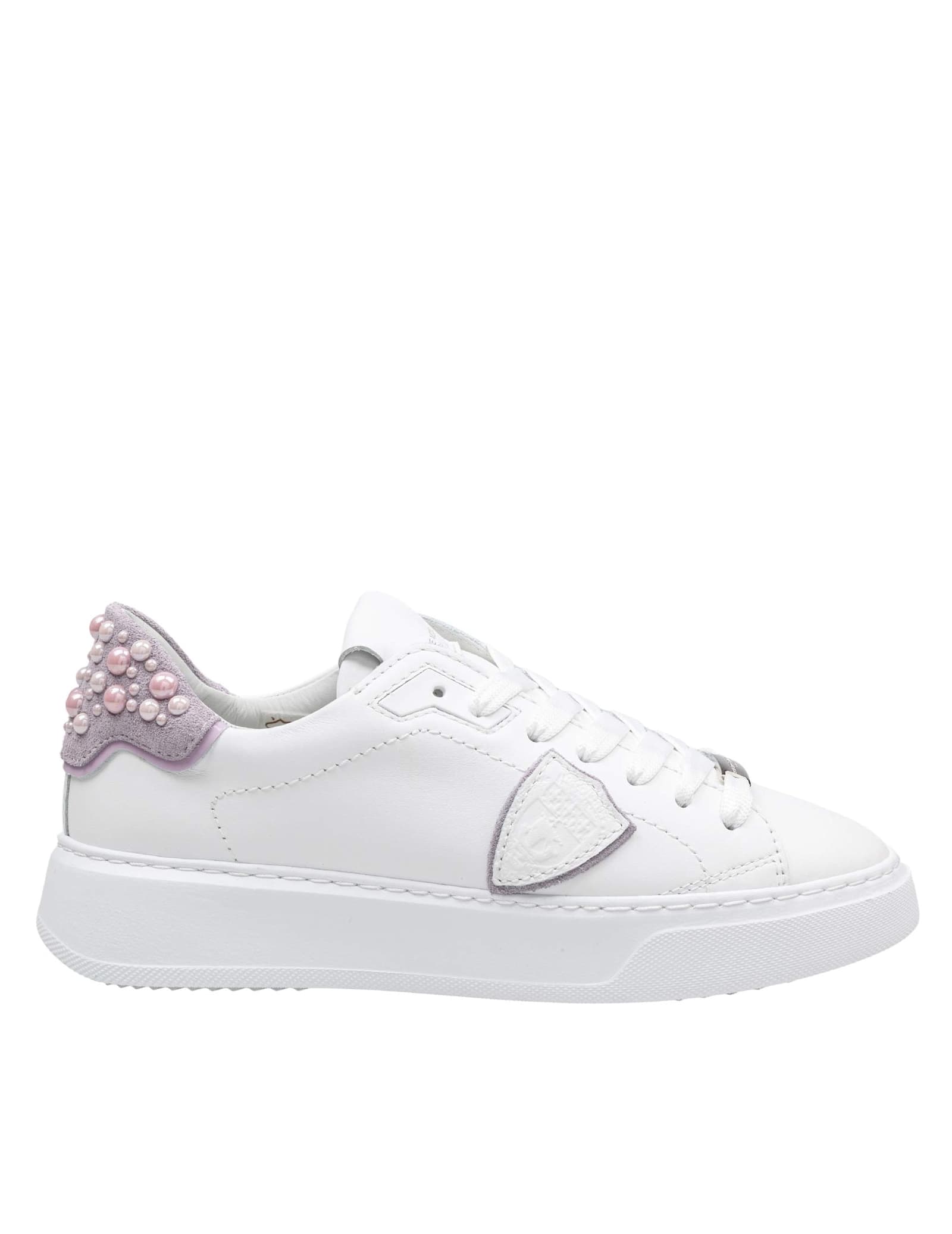 Philippe Model Temple Leather Sneakers With Applied Stones In White