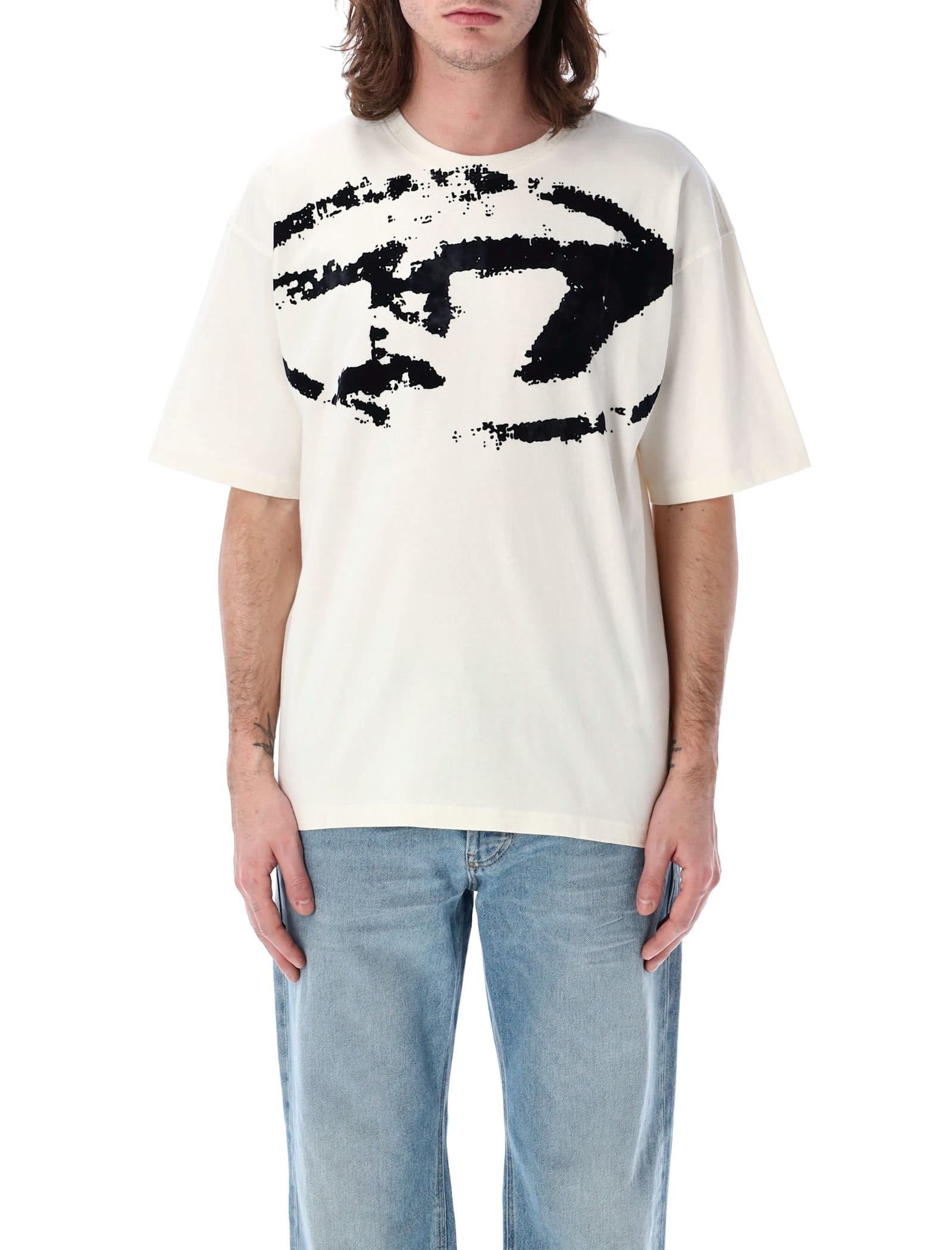 Diesel Graphic Print Round Neck Short Sleeves In White