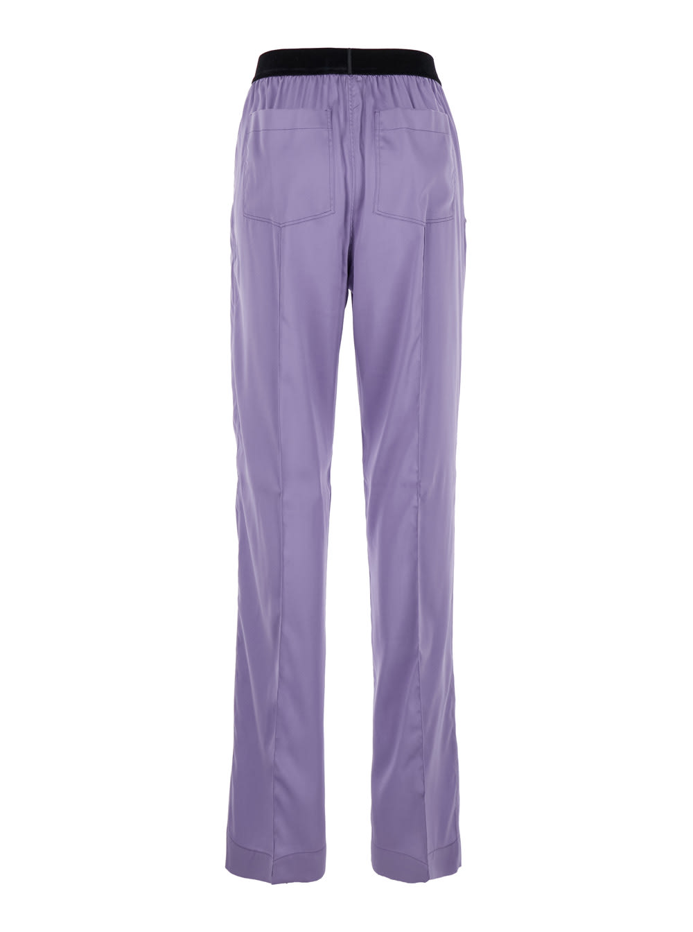 Shop Tom Ford Violet Pants With Logo Lettering On The Waist In Silk Stretch Woman