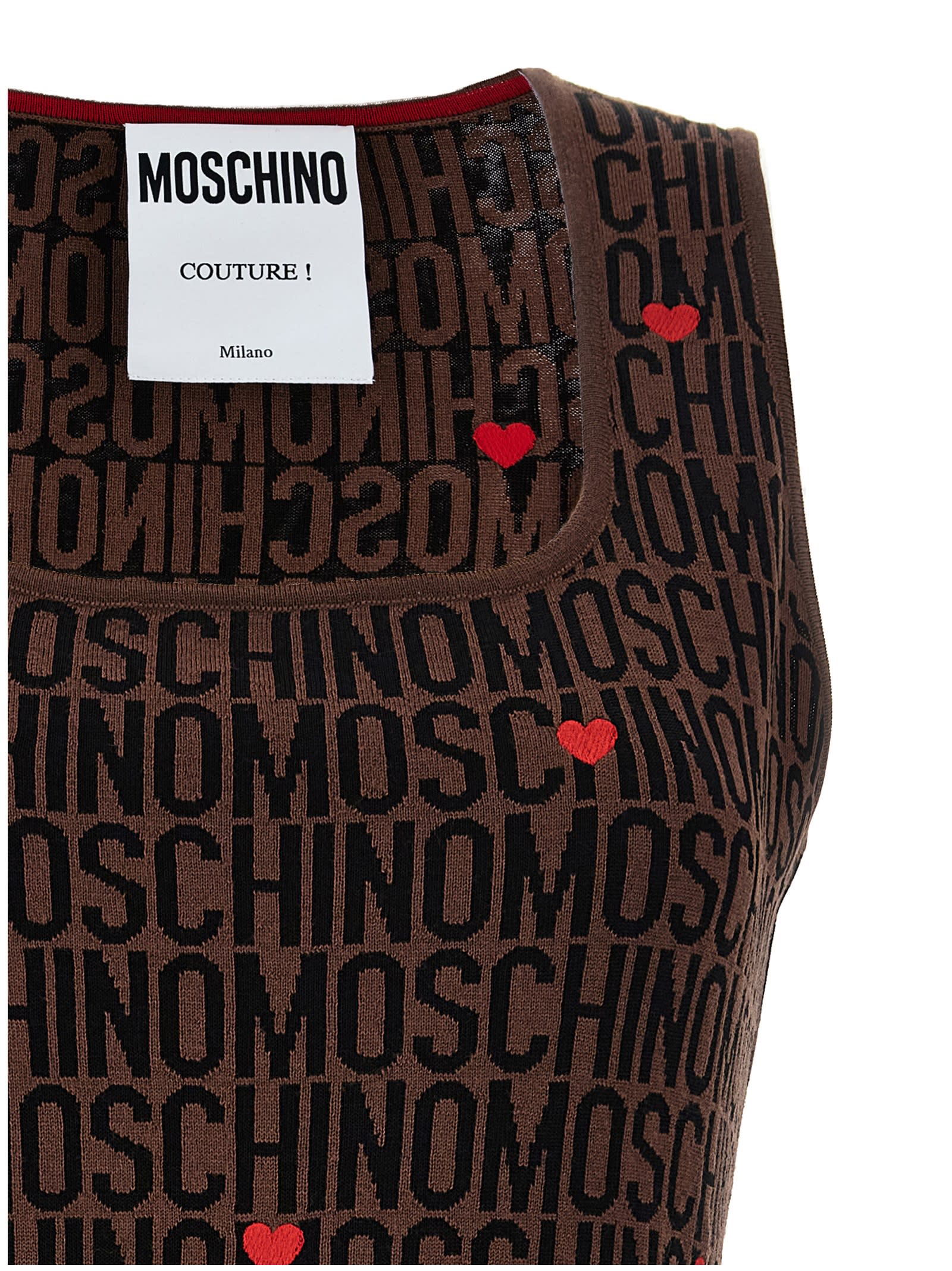 Shop Moschino Logo Dress In Brown