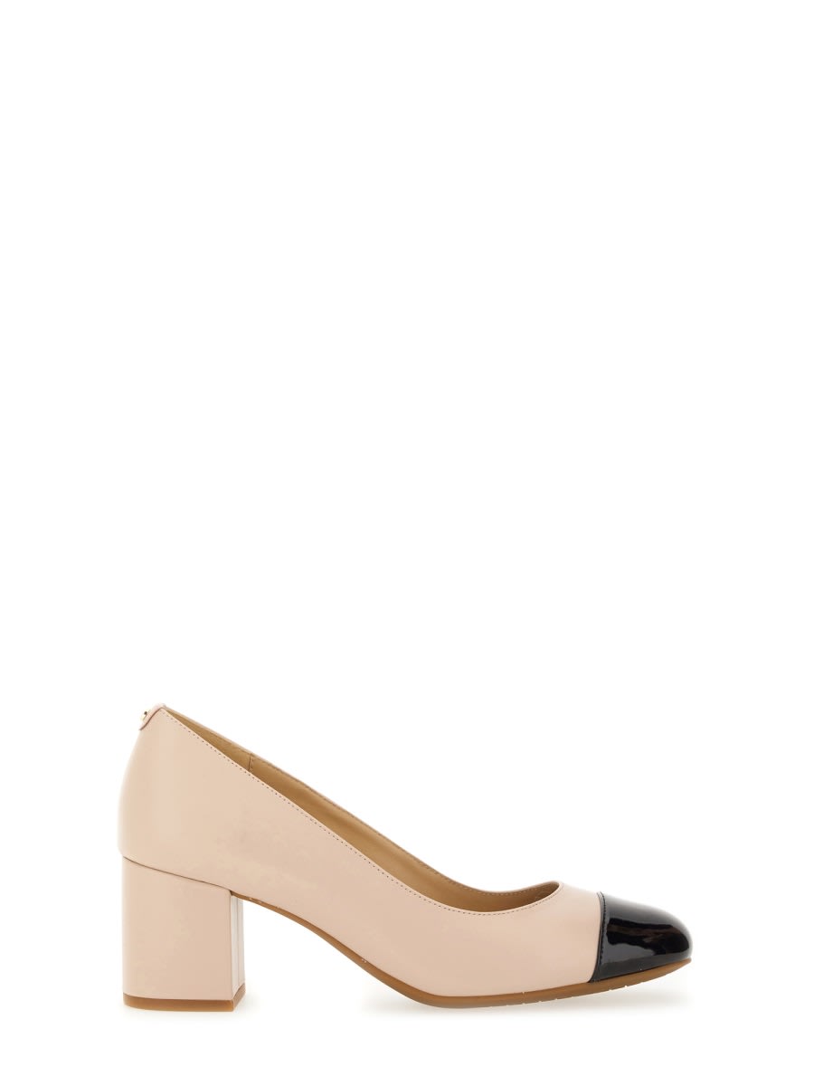 Michael Kors Block Heel Round Toe Two-tone Pumps In Neutral