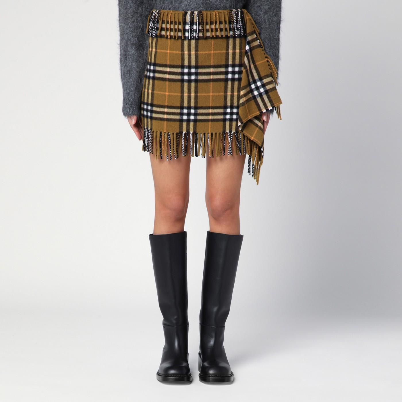 Shop Burberry Check Pattern Wool And Cashmere Scarf Skirt In Oxide Ip Check