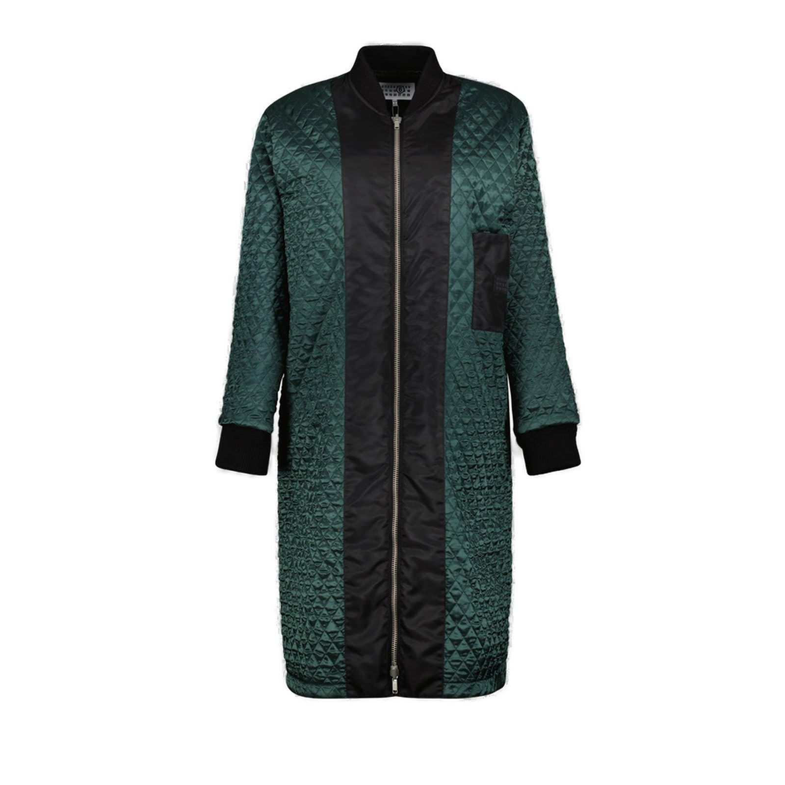 Shop Mm6 Maison Margiela Zipped Reversible Coat In Green/black