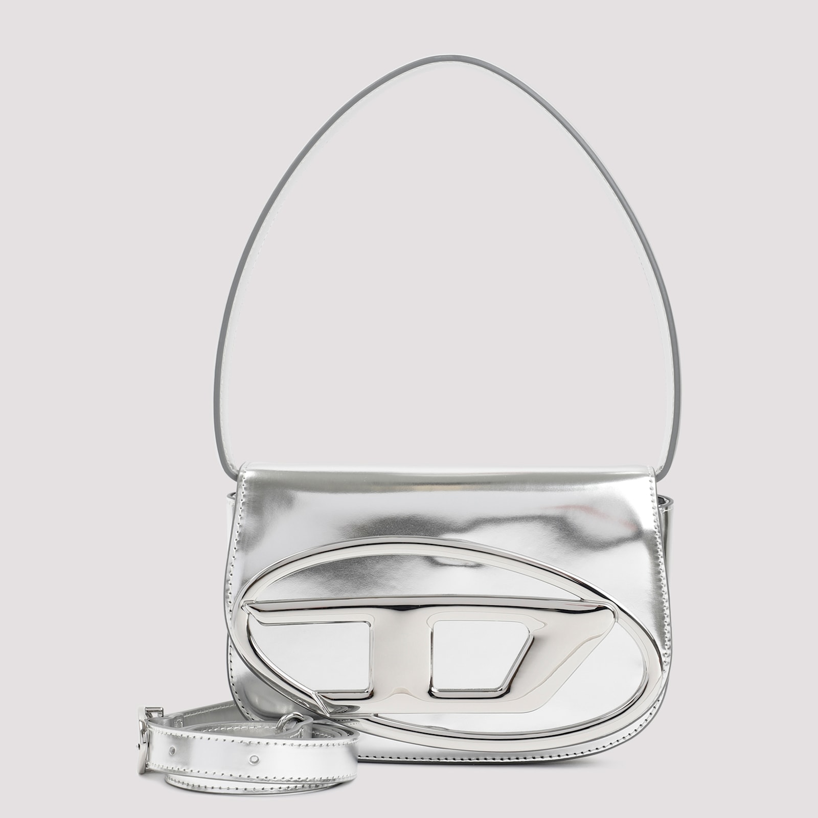 Diesel Silver Leather Handbag In Silver