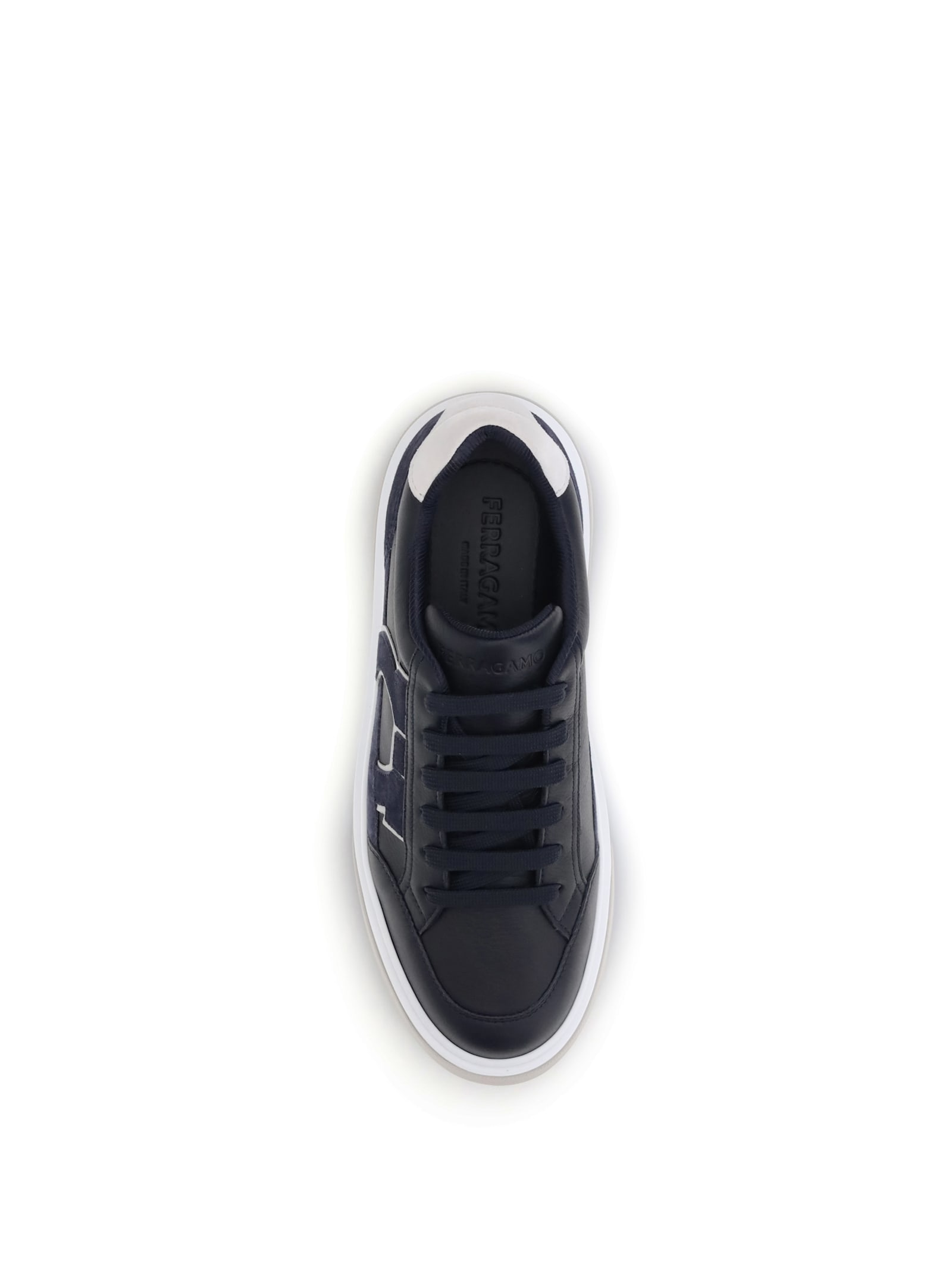 Ferragamo Gancini Leather Sneakers In Blue